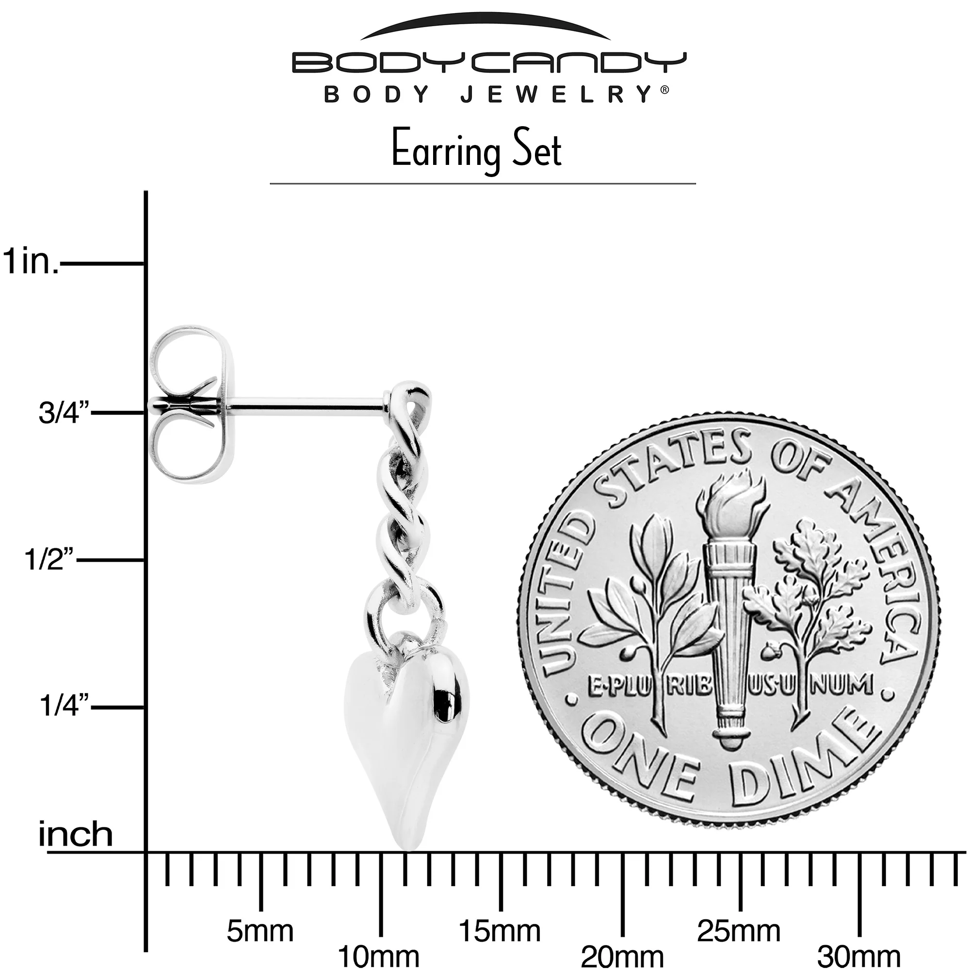 Chain Dangle Heart Stud Earrings - Image 4