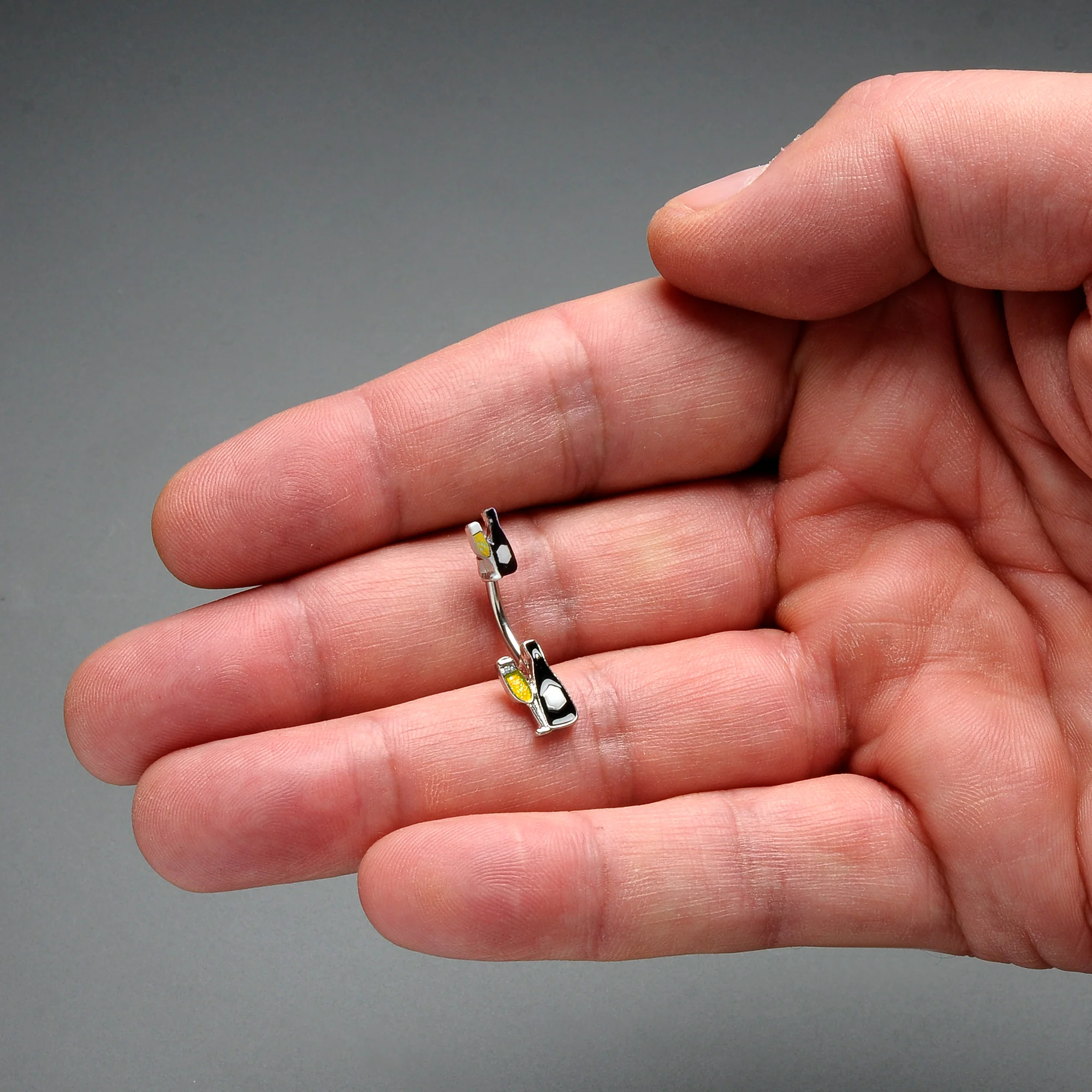 Champagne Bottle Flute Yellow Holiday Double Mount Belly Ring - Image 2