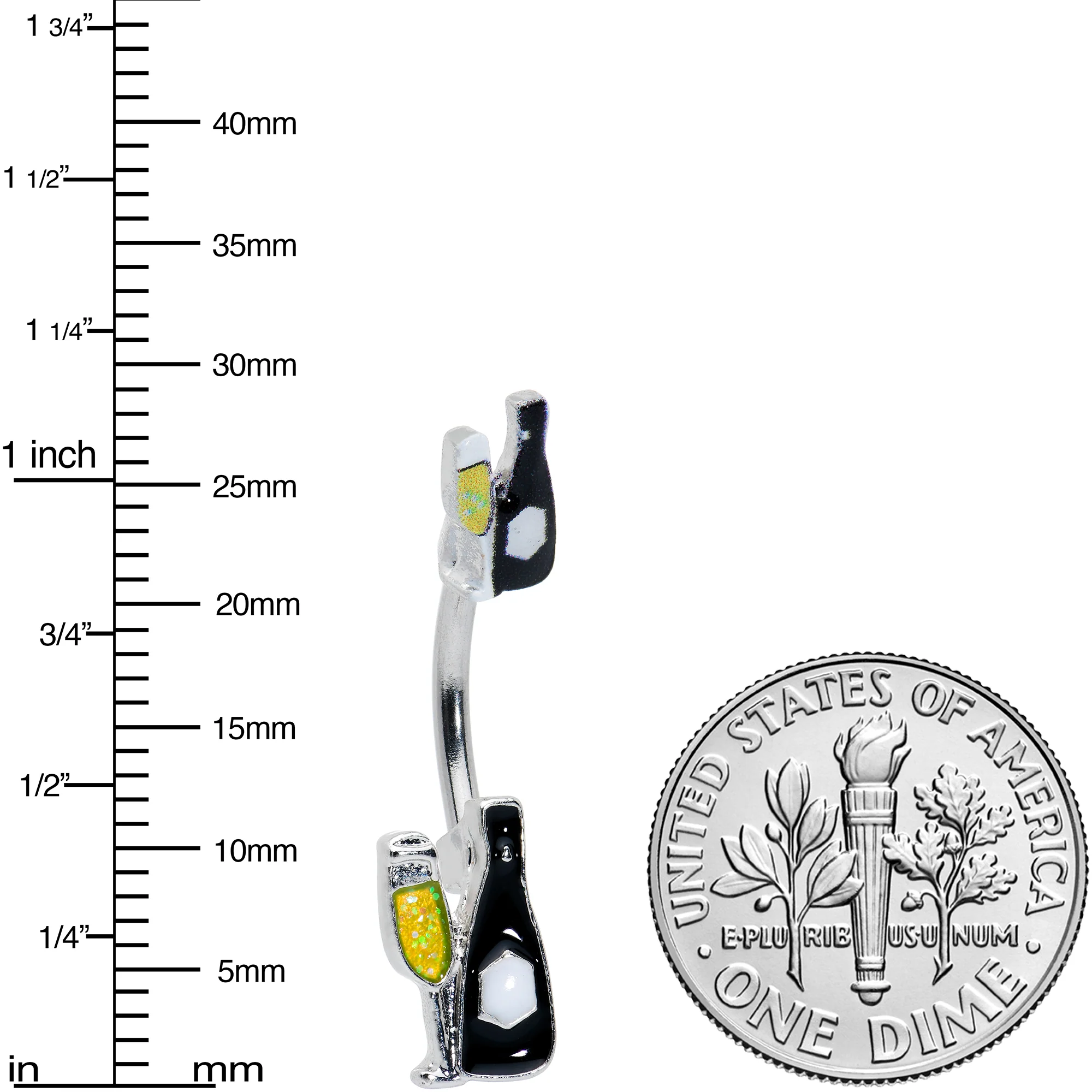 Champagne Bottle Flute Yellow Holiday Double Mount Belly Ring - Image 3