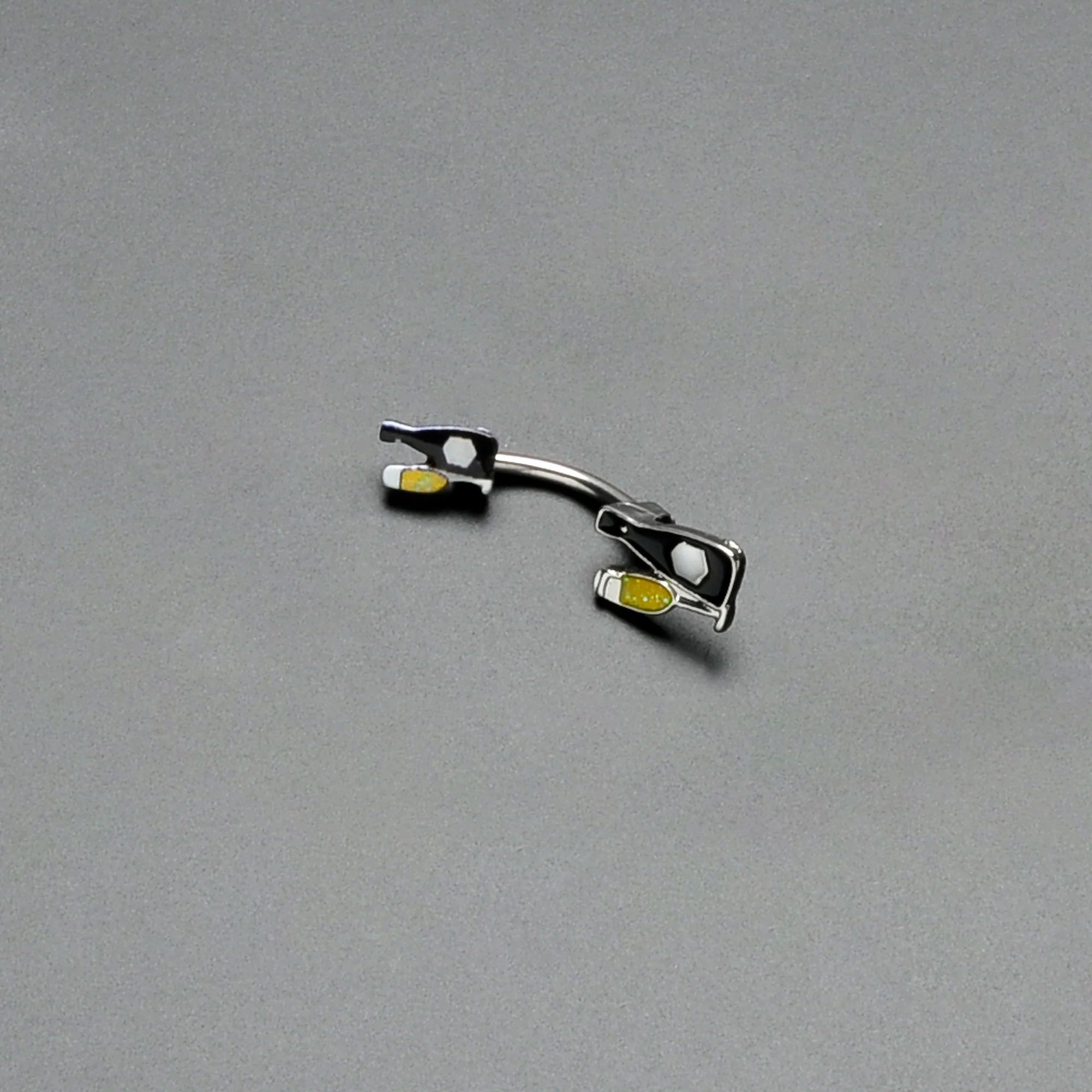 Champagne Bottle Flute Yellow Holiday Double Mount Belly Ring - Image 5