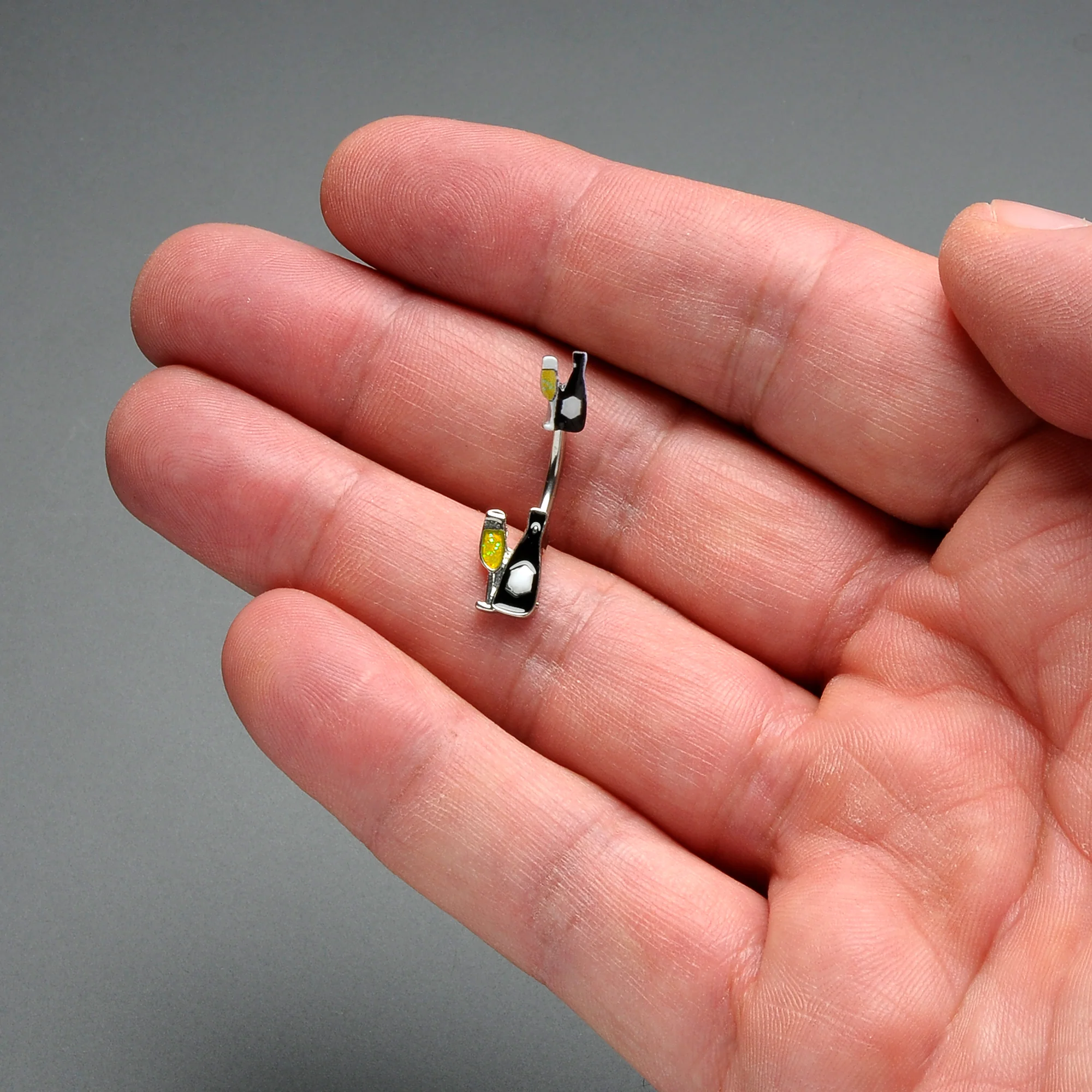 Champagne Bottle Flute Yellow Holiday Double Mount Belly Ring - Image 6