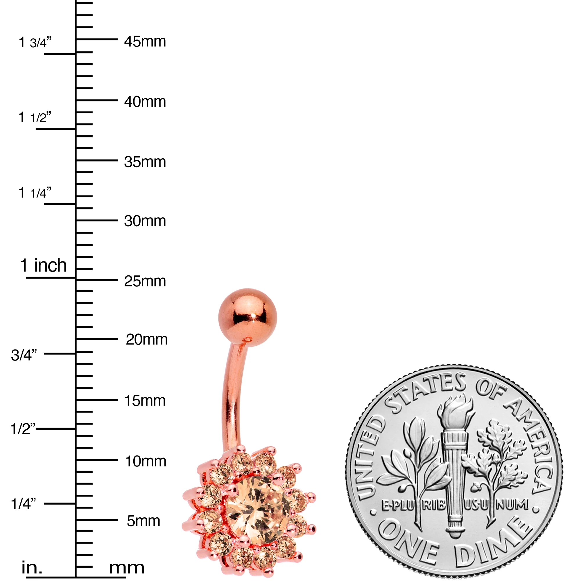 Champagne Gem Rose Gold Tone Rococo Flower Belly Ring - Image 2
