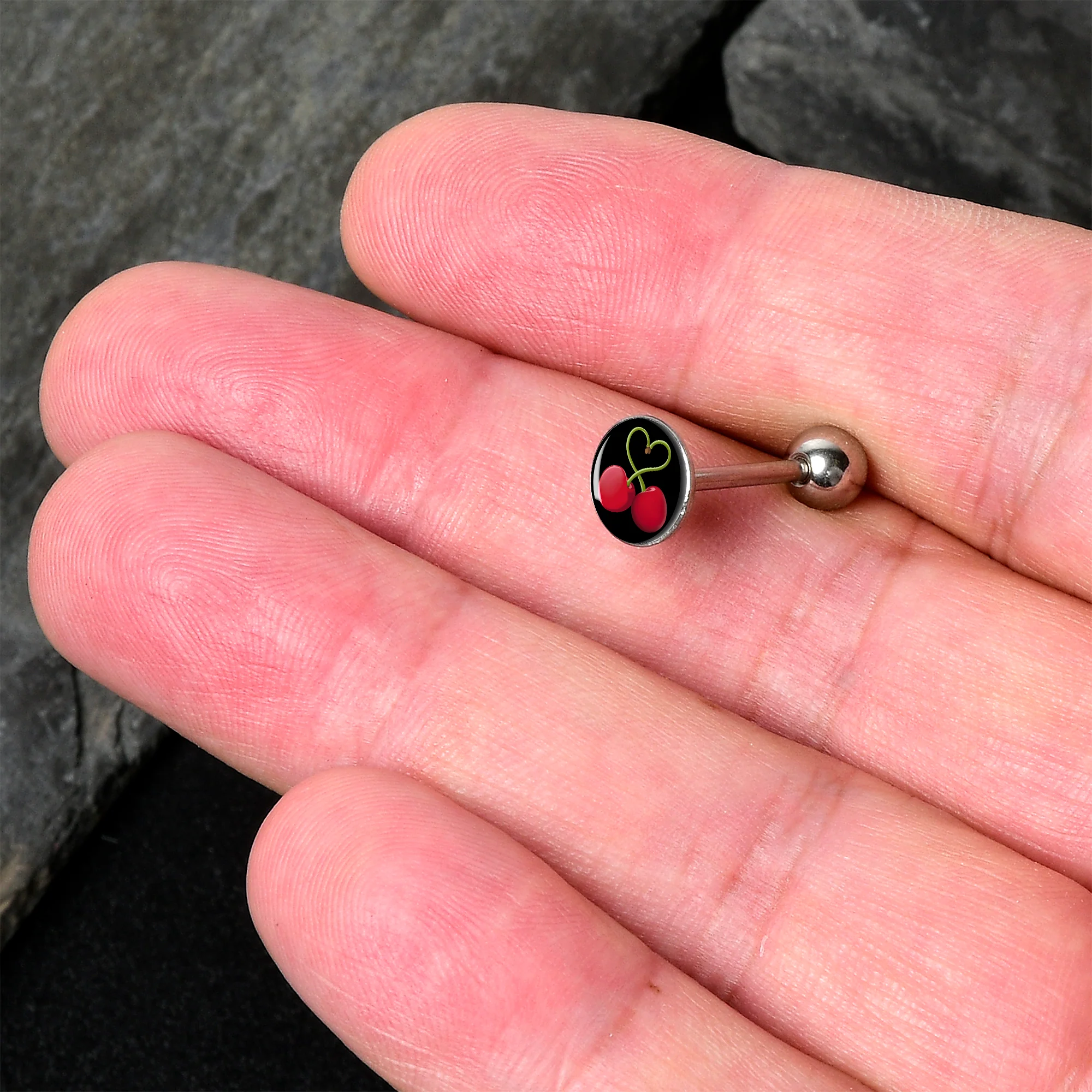 Cherry Heart Barbell Tongue Ring by Onyx O - Image 2