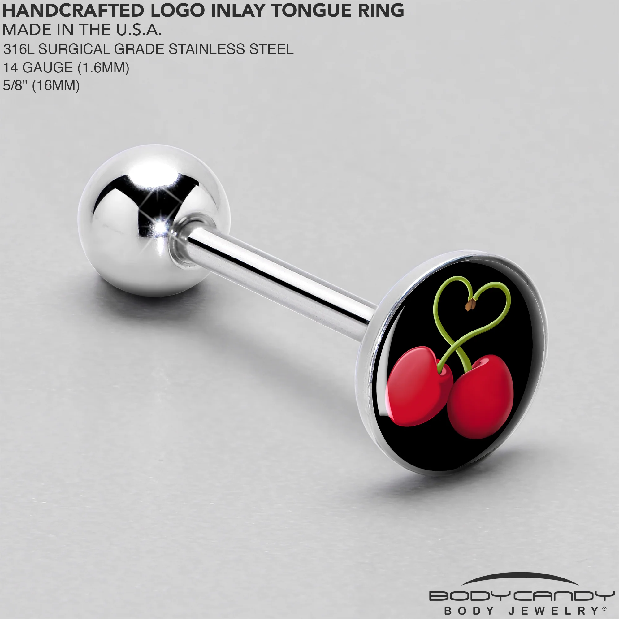 Cherry Heart Barbell Tongue Ring by Onyx O - Image 4