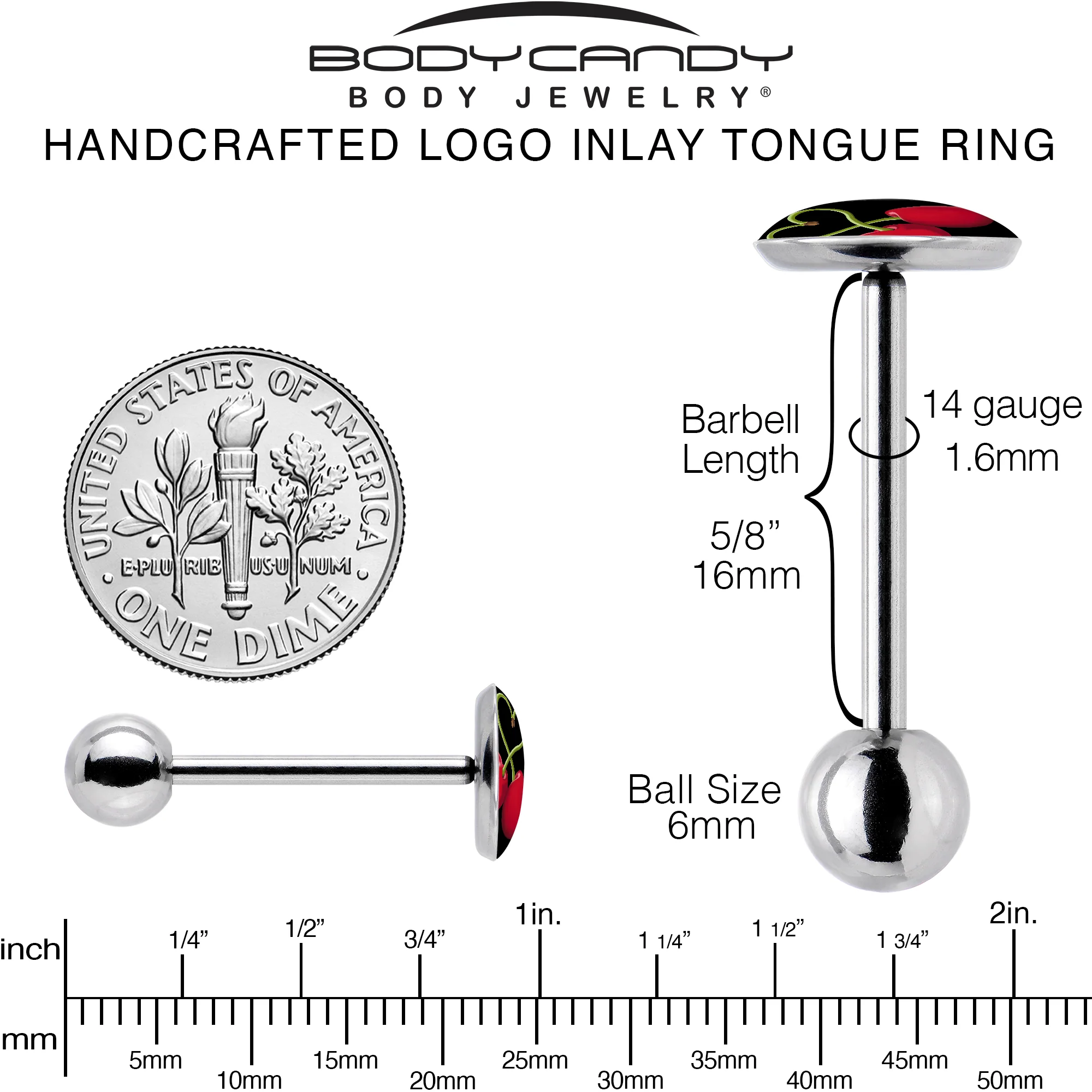 Cherry Heart Barbell Tongue Ring by Onyx O - Image 5