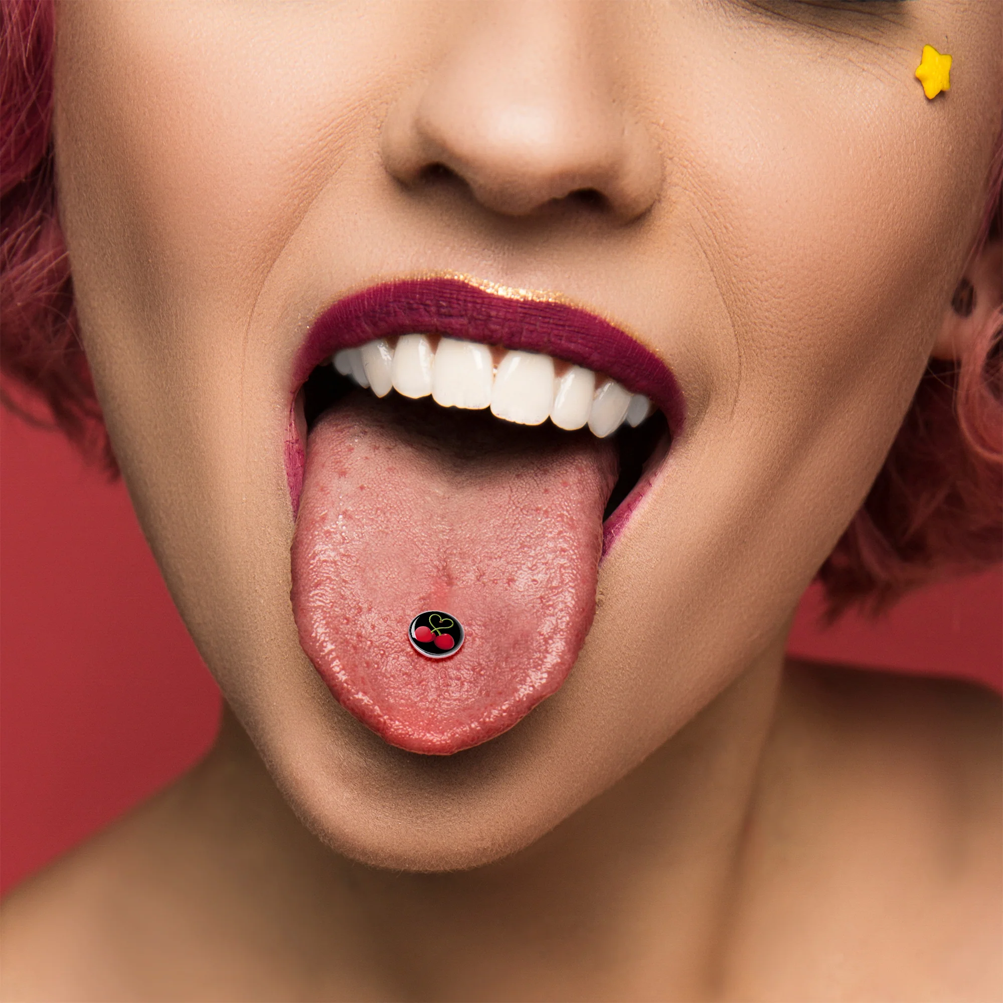 Cherry Heart Barbell Tongue Ring by Onyx O - Image 6