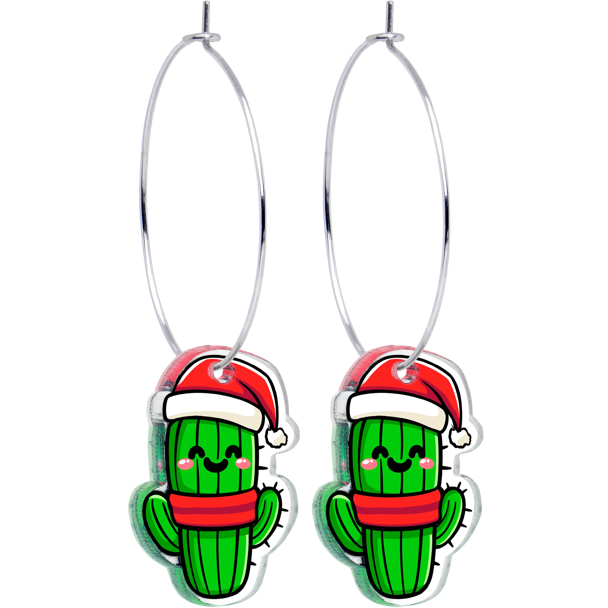 Christmas Cactus Dangle Holiday Hoop Earrings by Onyx O