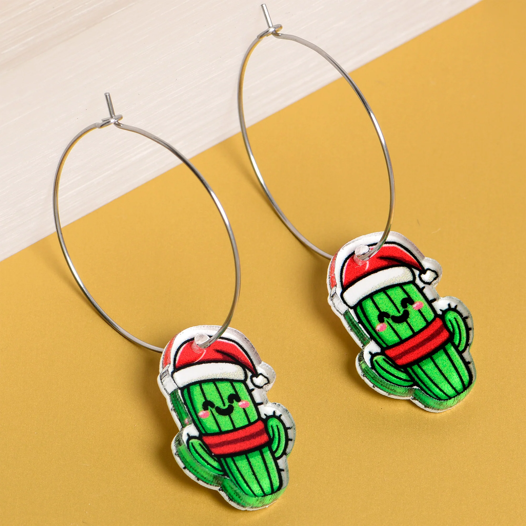 Christmas Cactus Dangle Holiday Hoop Earrings by Onyx O - Image 4