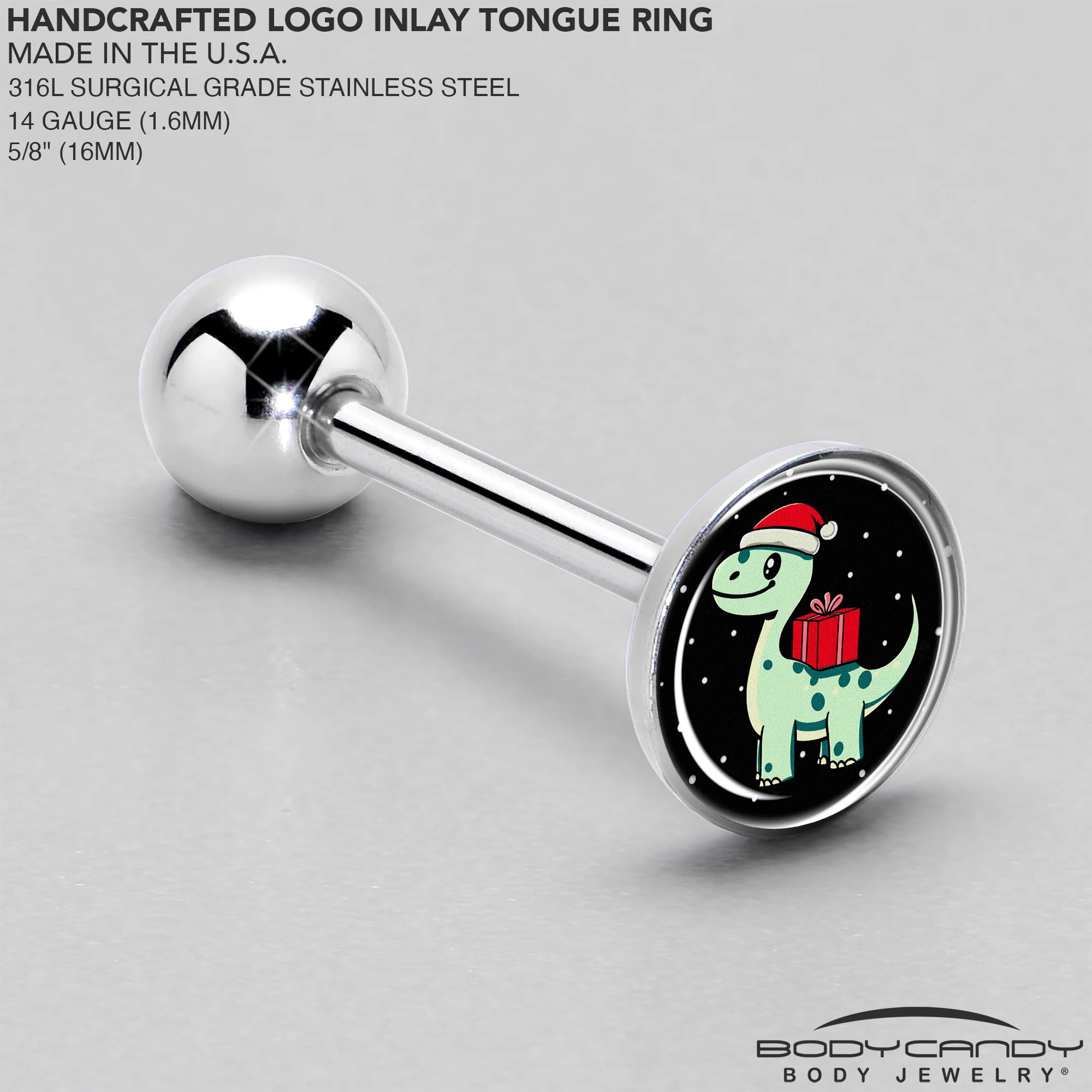Christmas Holiday Dinosaur Barbell Tongue Ring by Onyx O - Image 4
