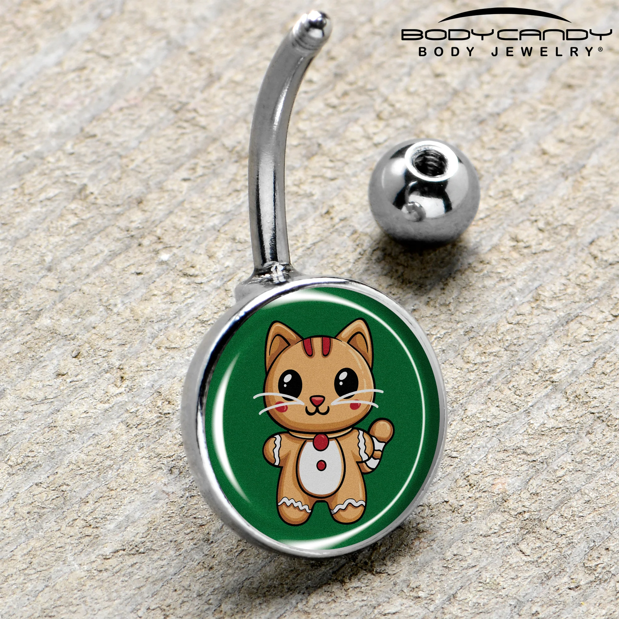 Christmas Holiday Gingerbread Kitty Cat Belly Ring by Onyx O - Image 4