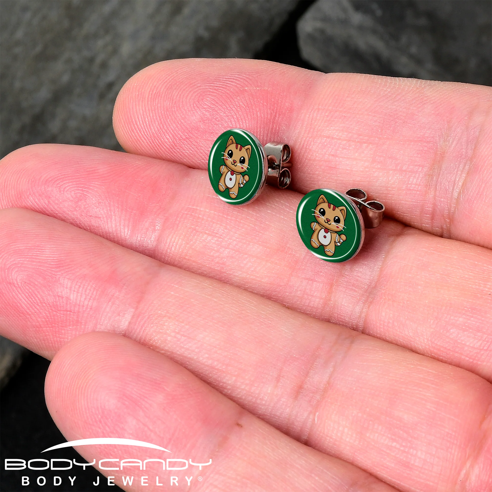 Christmas Holiday Gingerbrread Kitty Cat Stud Earrings by Onyx O - Image 2