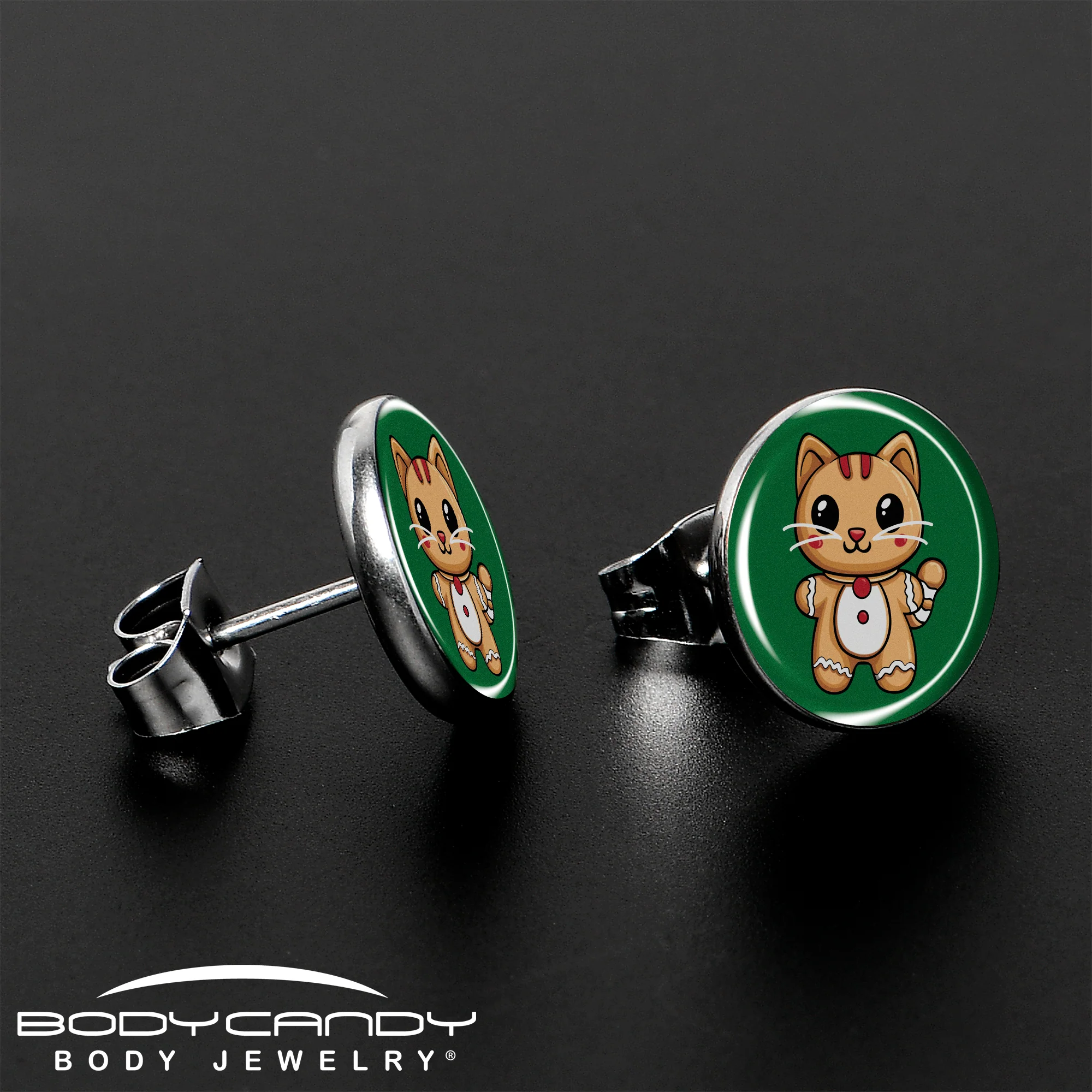 Christmas Holiday Gingerbrread Kitty Cat Stud Earrings by Onyx O - Image 3