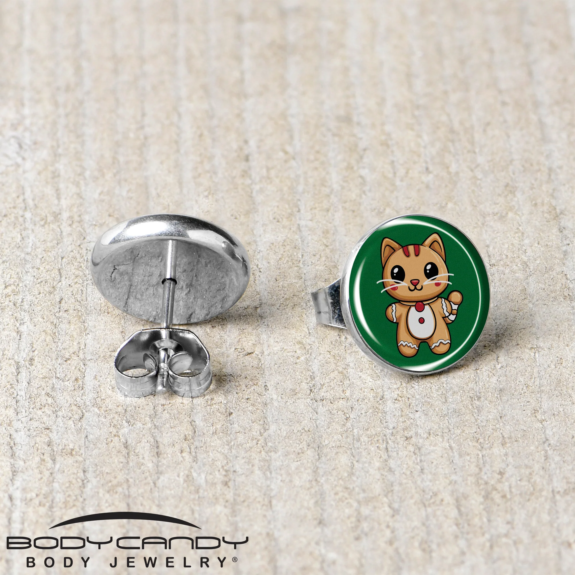Christmas Holiday Gingerbrread Kitty Cat Stud Earrings by Onyx O - Image 5