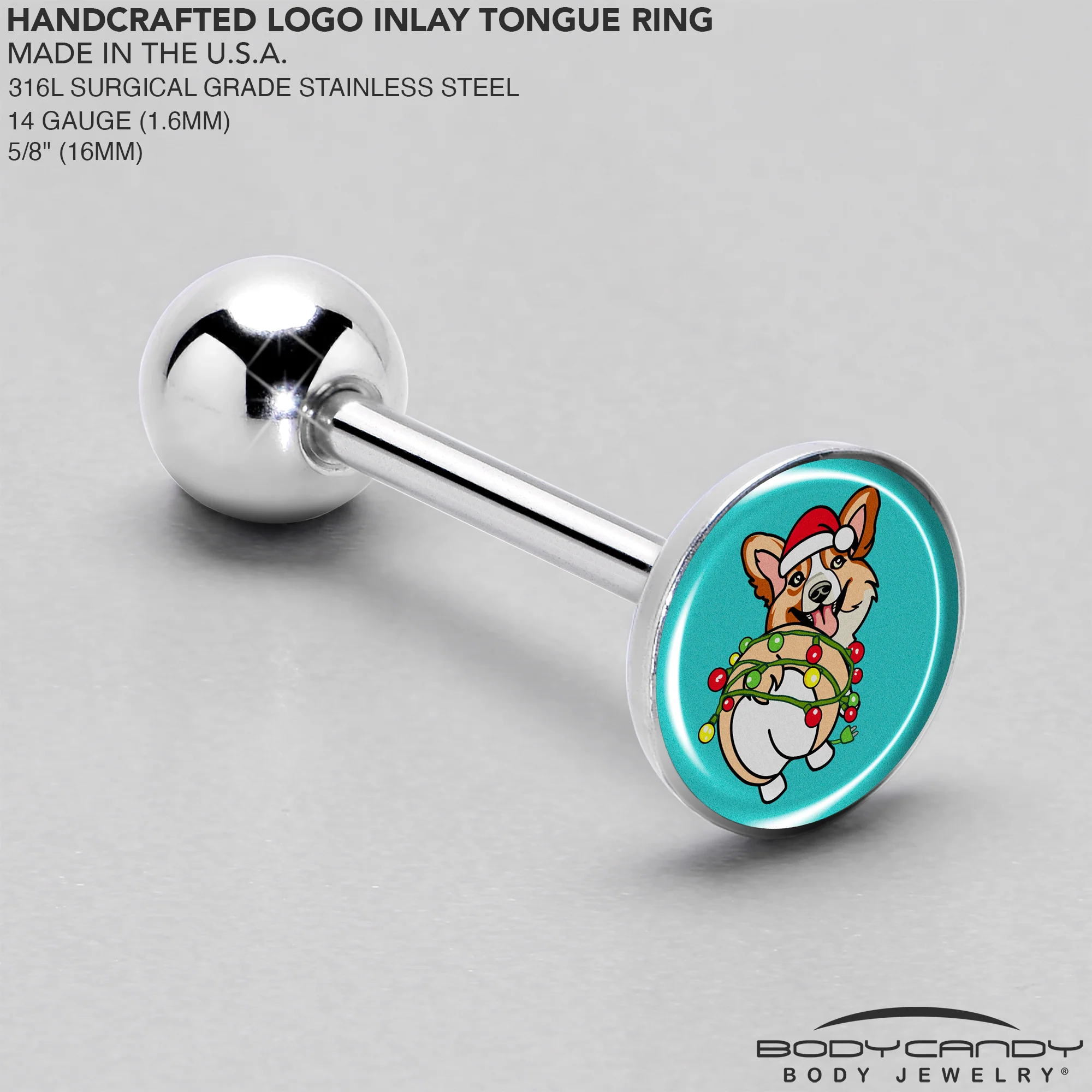 Christmas Holiday Lights Corgi Dog Barbell Tongue Ring by Onyx O - Image 4