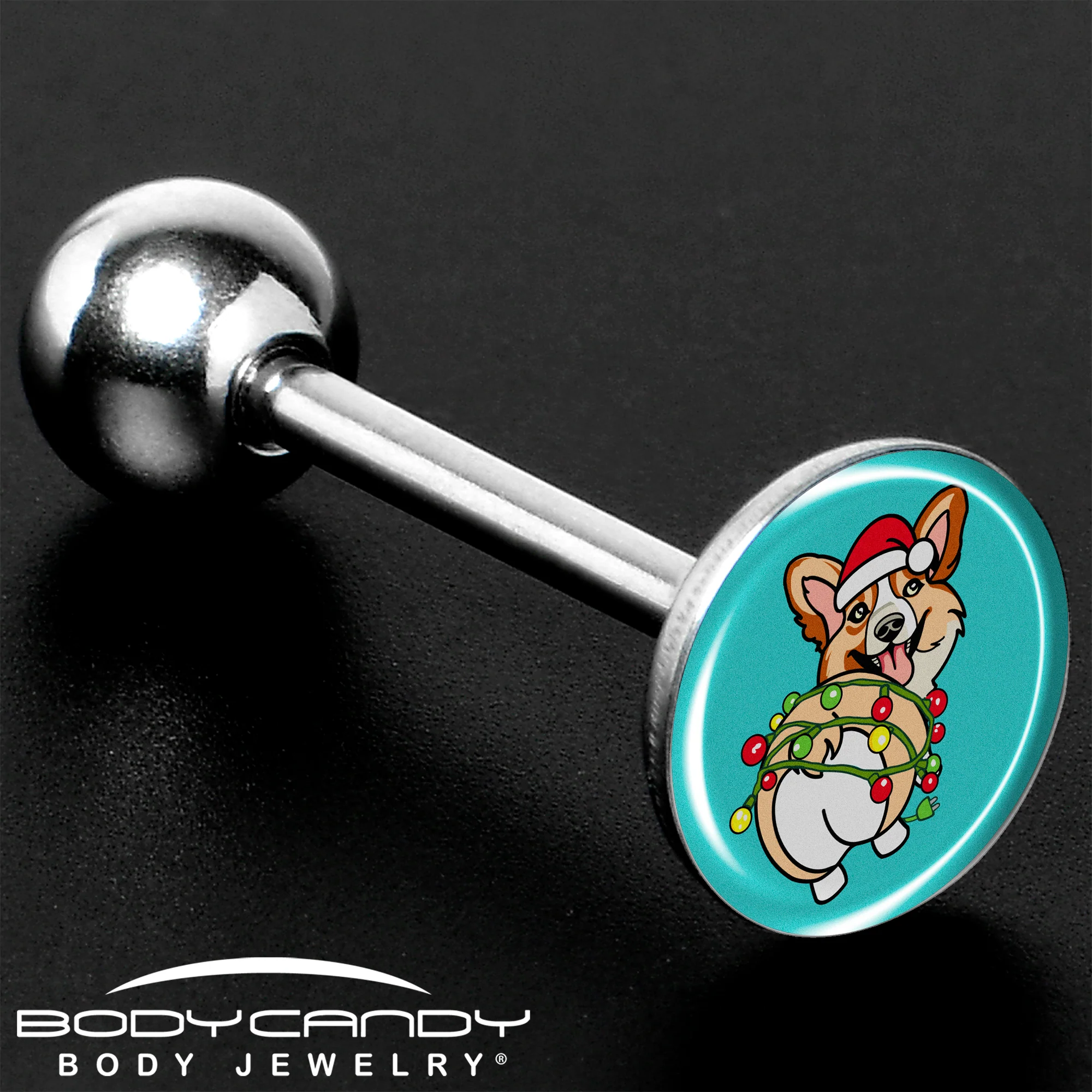 Christmas Holiday Lights Corgi Dog Barbell Tongue Ring by Onyx O - Image 8