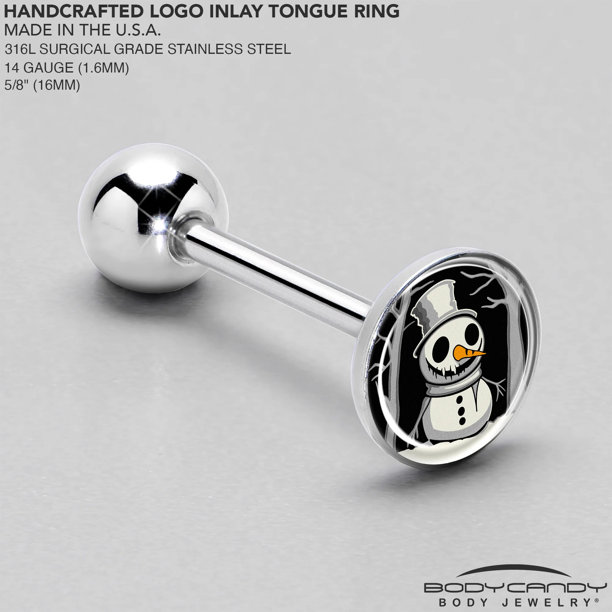 Christmas Holiday Spooky Snowman Barbell Tongue Ring by Onyx O - Image 4