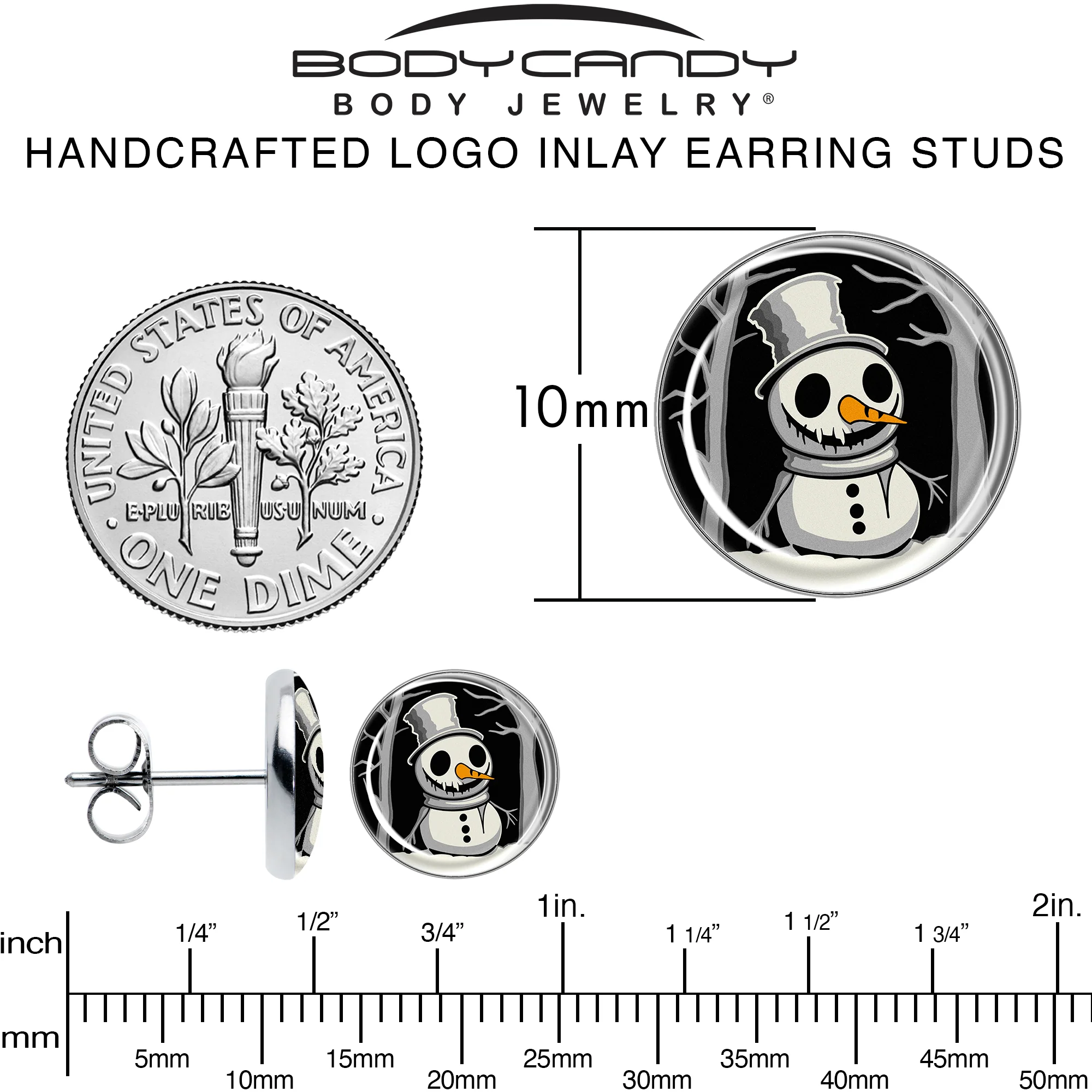 Christmas Holiday Spooky Snowman Stud Earrings by Onyx O - Image 6