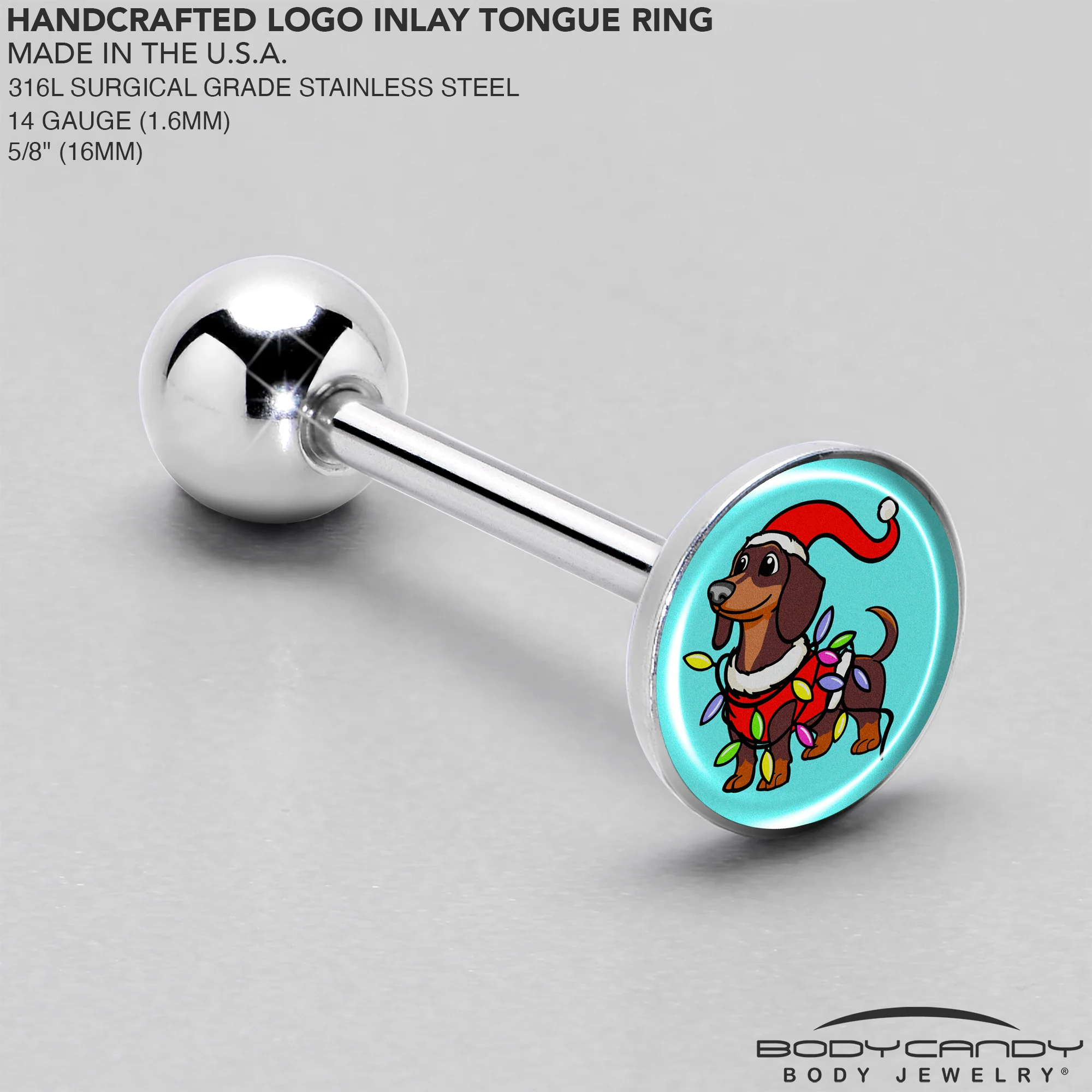 Christmas Holiday Weiner Dog Barbell Tongue Ring by Onyx O - Image 4