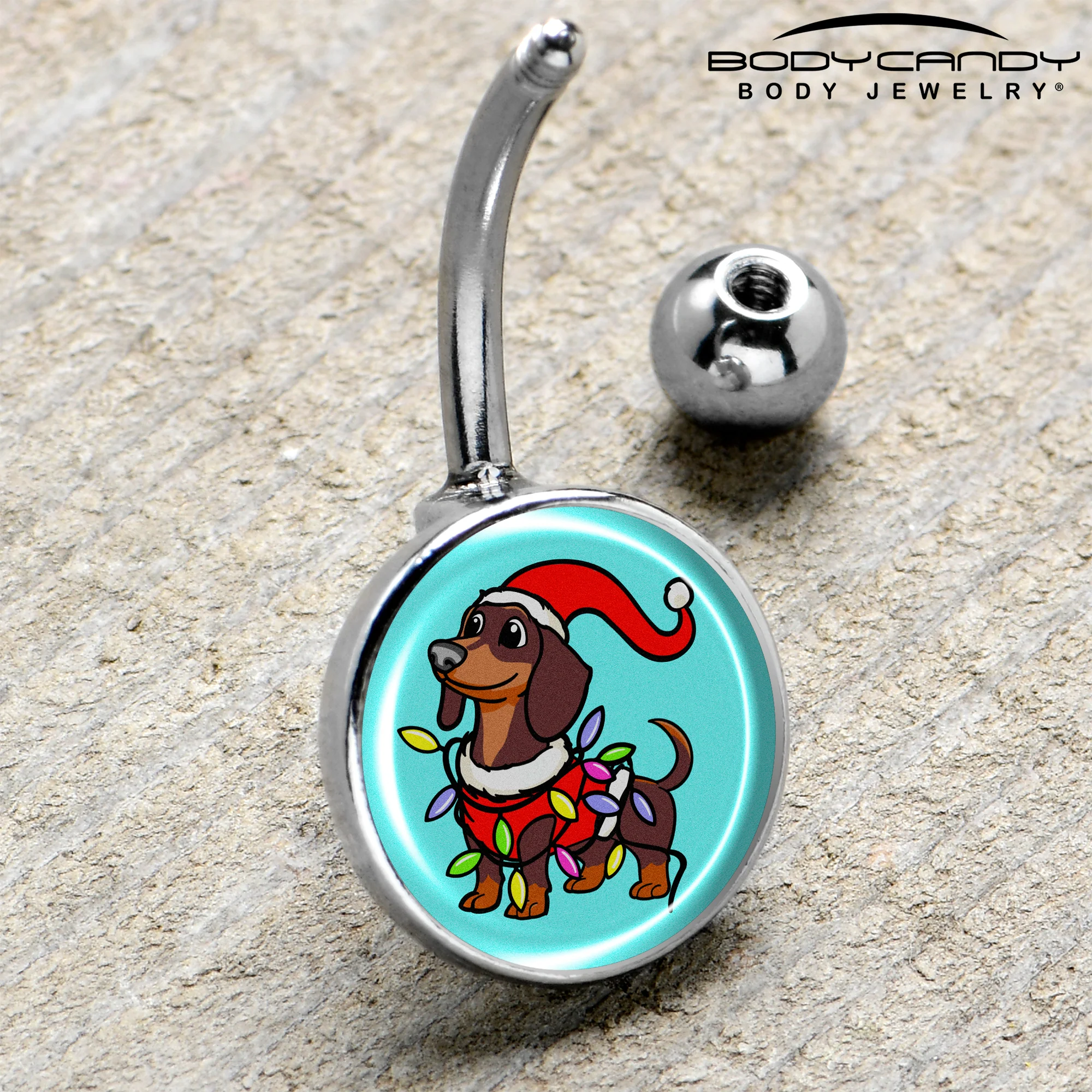 Christmas Holiday Weiner Dog Belly Ring by Onyx O - Image 4