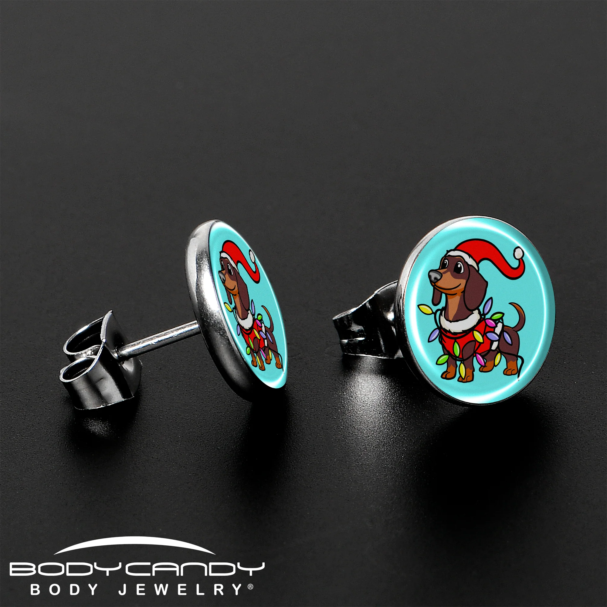 Christmas Holiday Weiner Dog Stud Earrings by Onyx O - Image 3