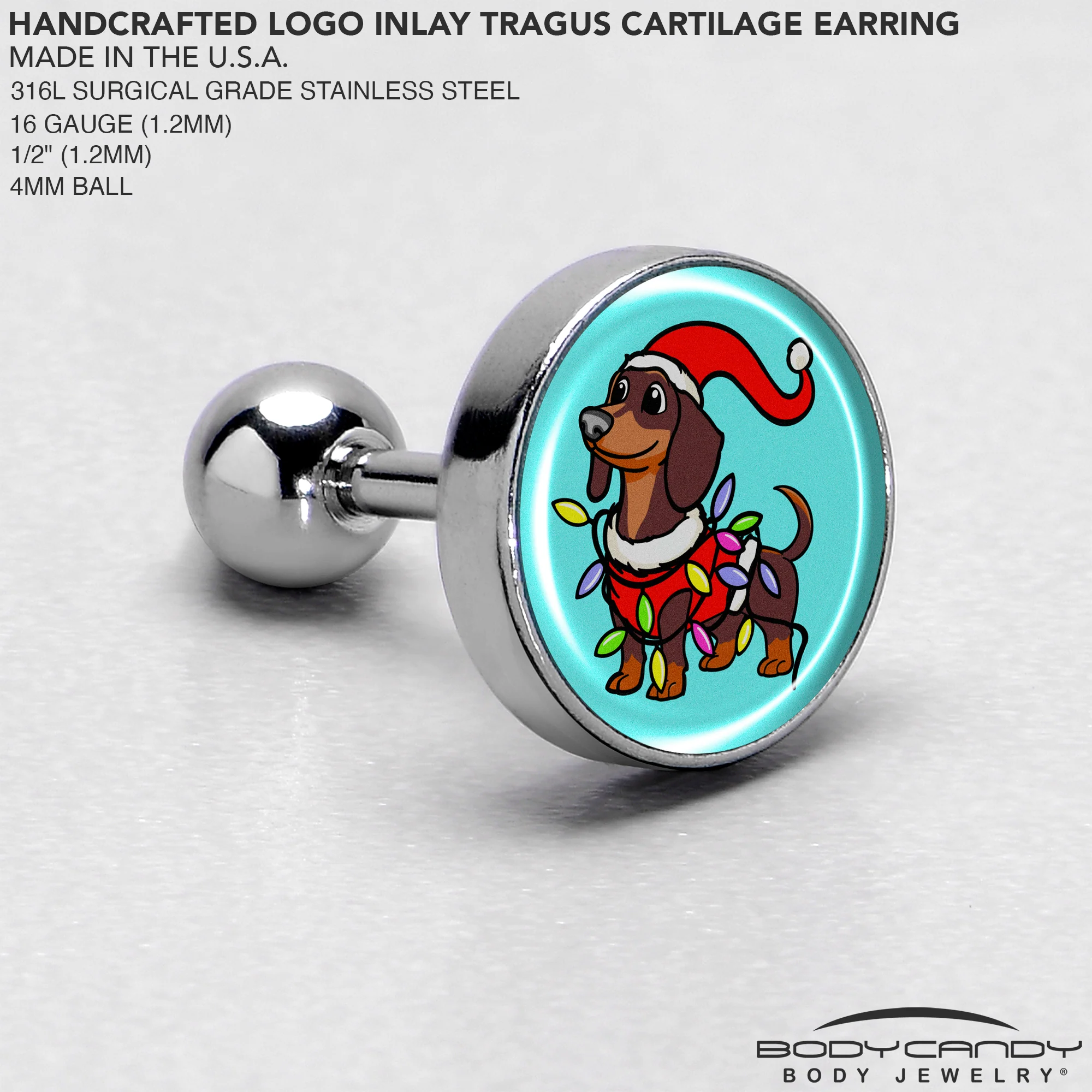 Christmas Holiday Weiner Dog Tragus Cartilage Earring by Onyx O - Image 4