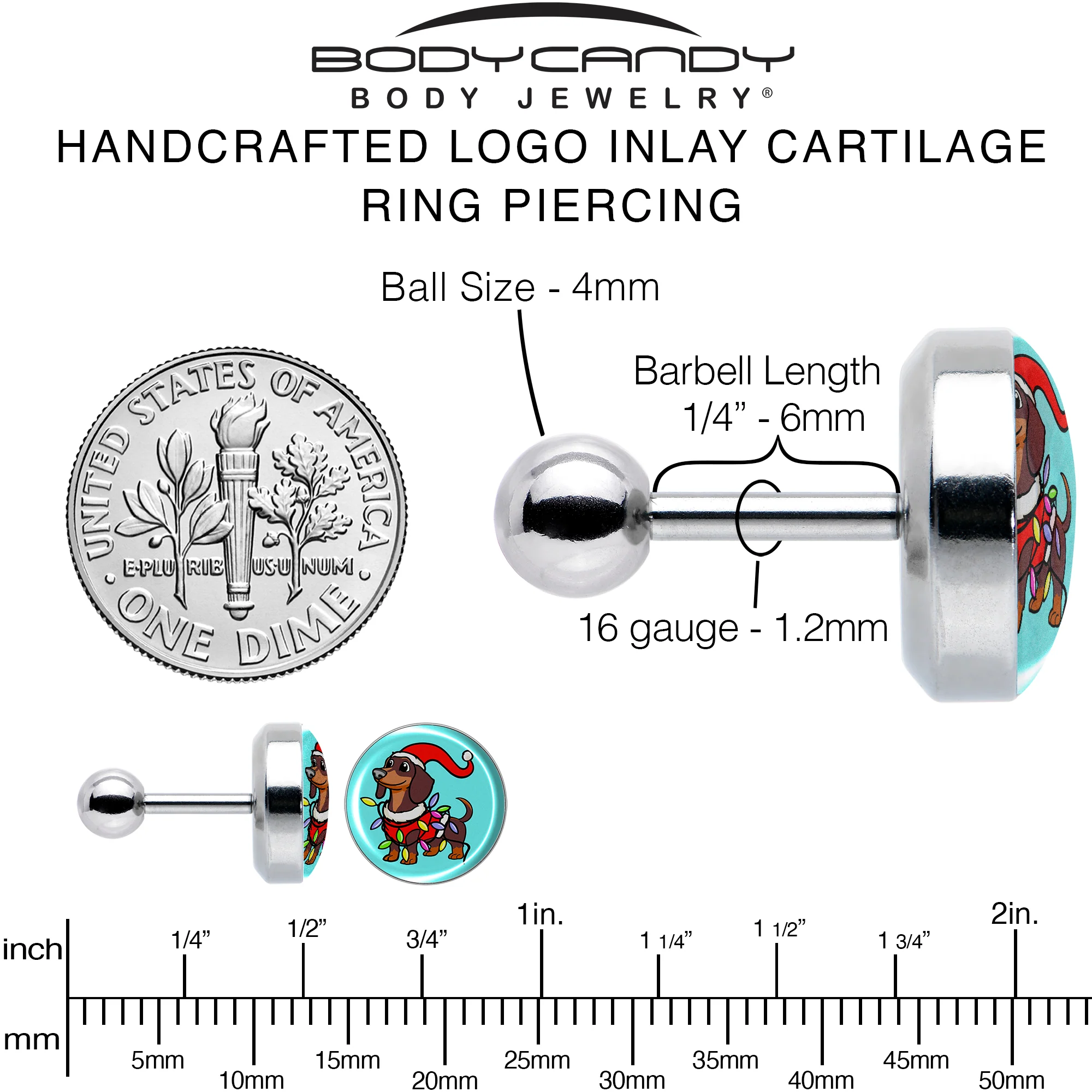 Christmas Holiday Weiner Dog Tragus Cartilage Earring by Onyx O - Image 6