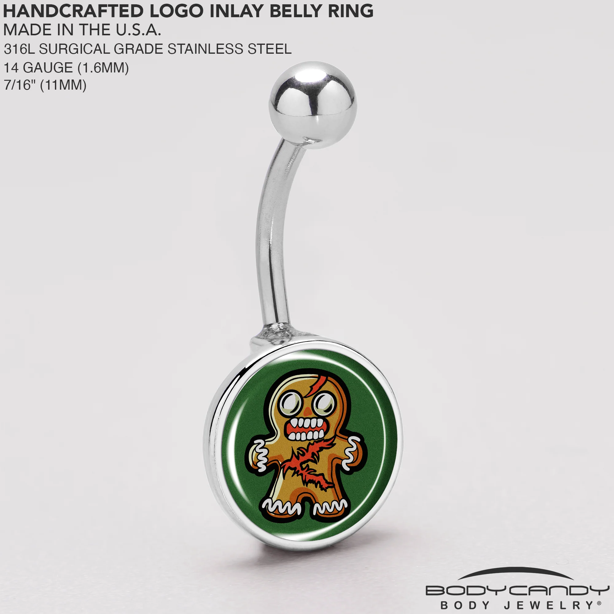 Christmas Holiday Zombie Gingergread Man Belly Ring by Onyx O - Image 5