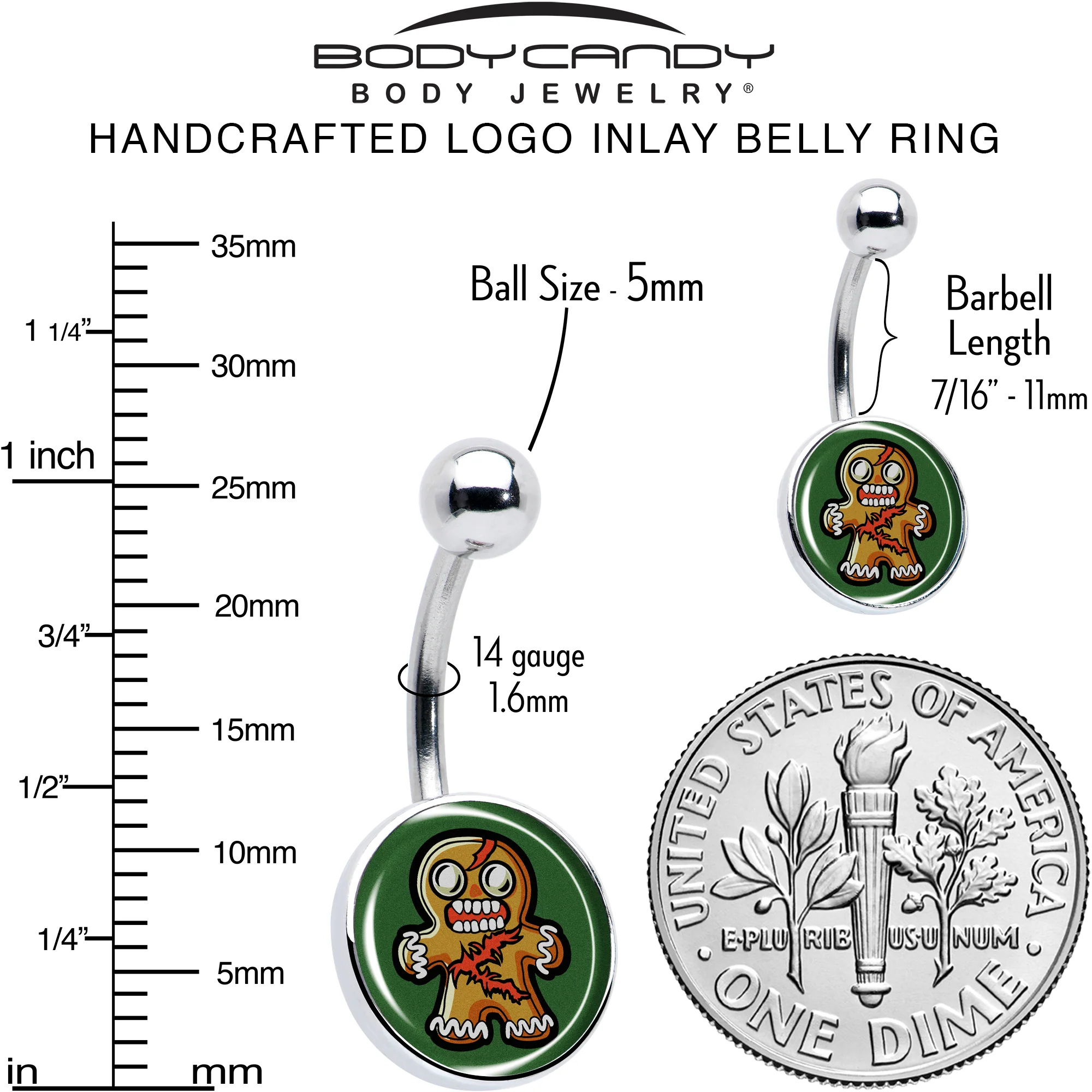 Christmas Holiday Zombie Gingergread Man Belly Ring by Onyx O - Image 6