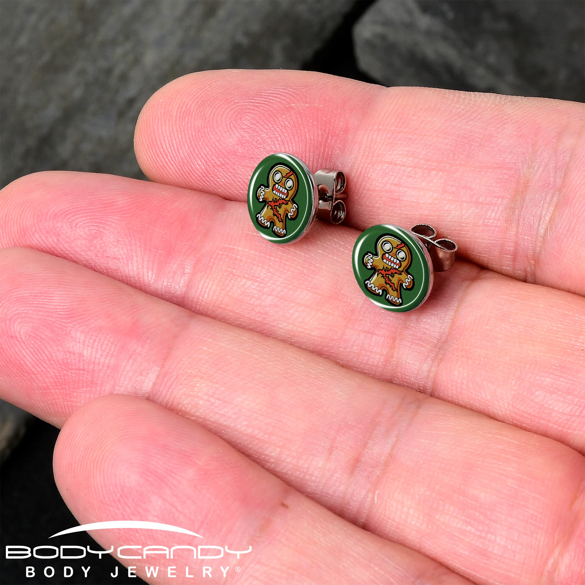 Christmas Holiday Zombie Gingergread Man Stud Earrings by Onyx O - Image 2