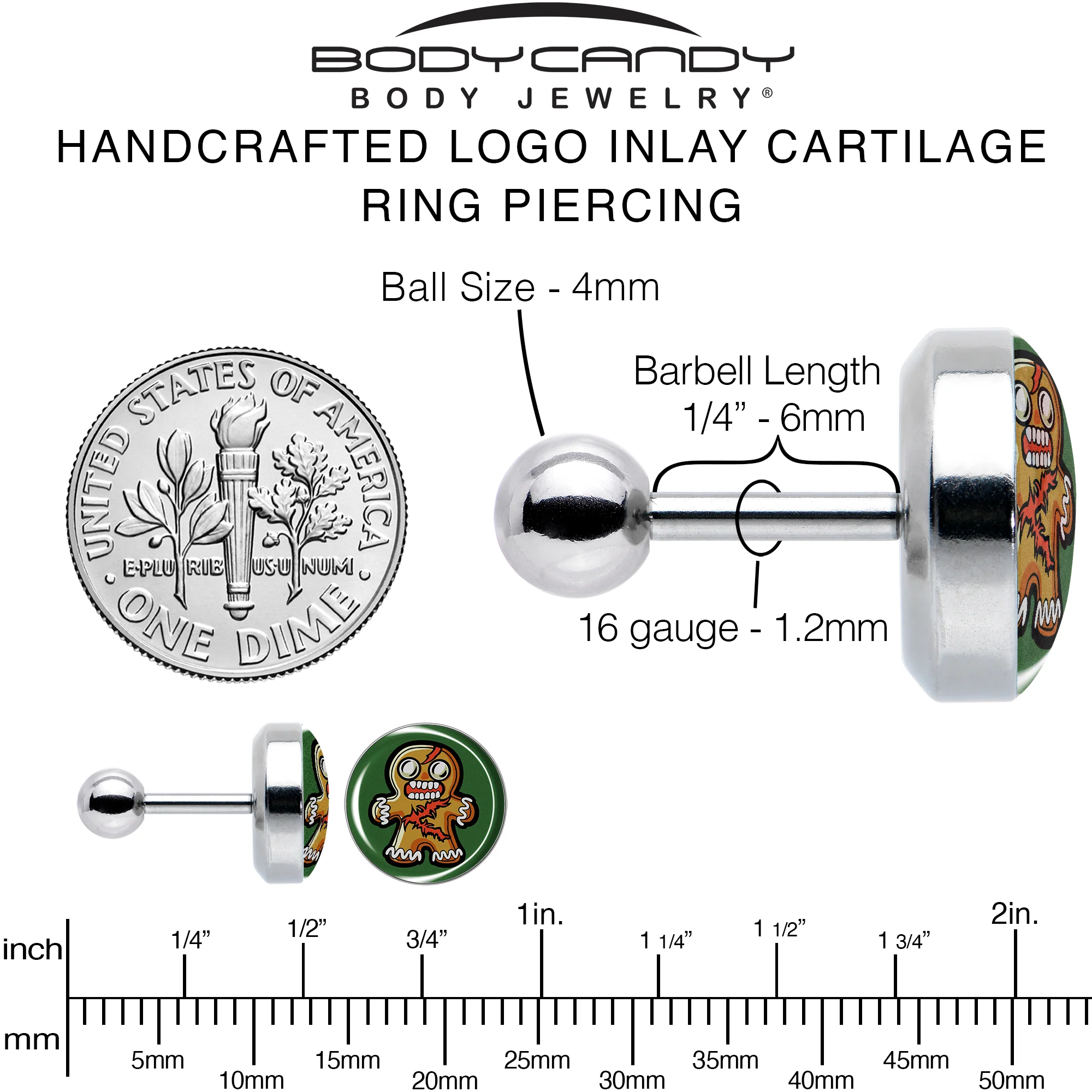 Christmas Holiday Zombie Gingergread Man Tragus Cartilage Earring by Onyx O - Image 6