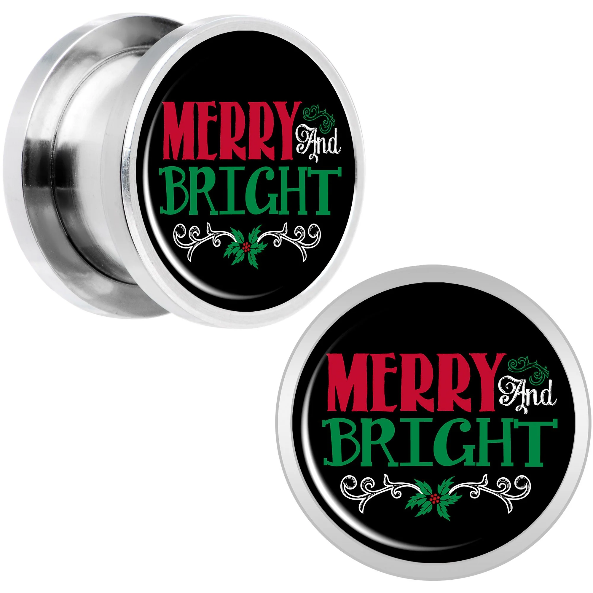 Christmas Merry and Bright Screw Fit Plug Set Sizes 6mm to 20mm - Image 4