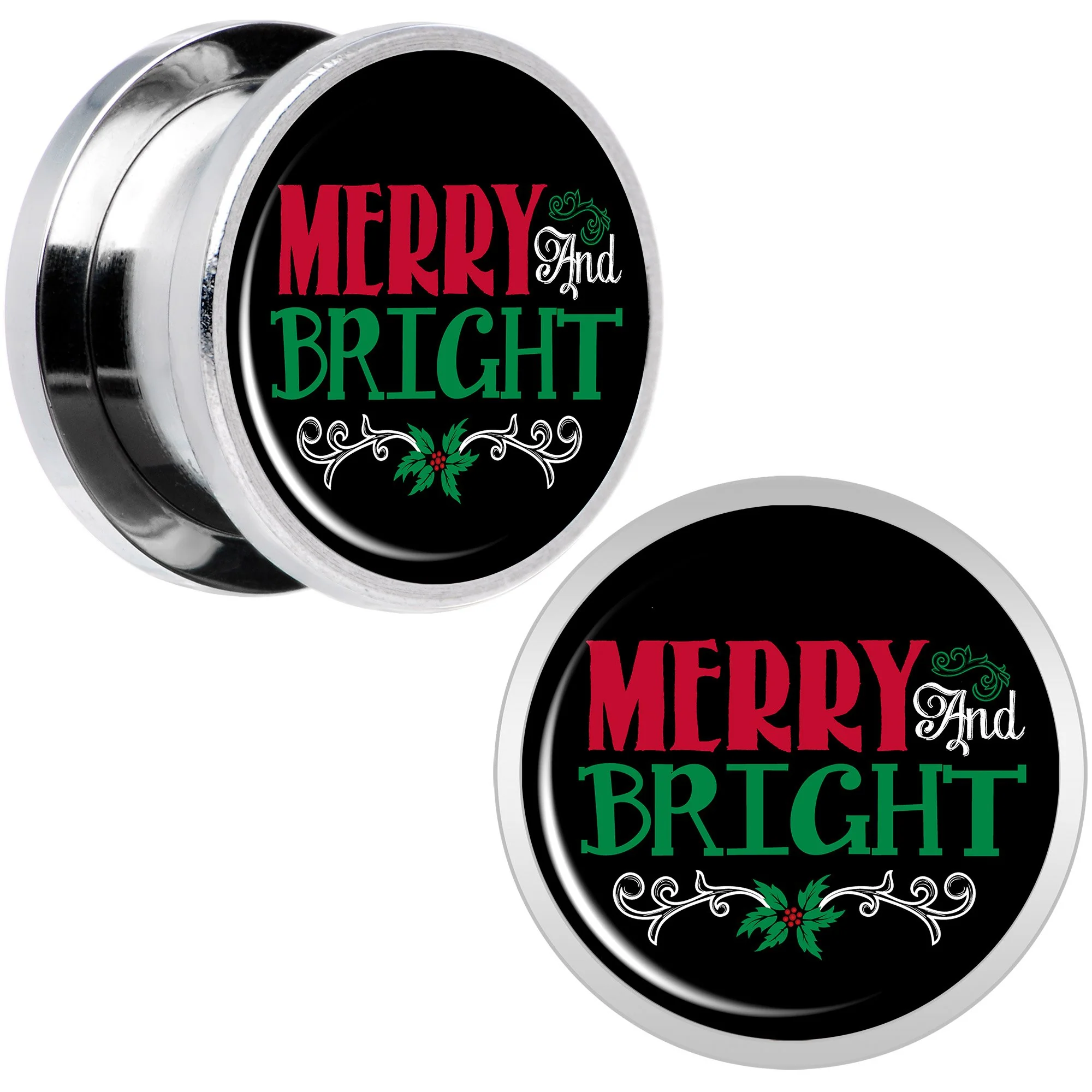 Christmas Merry and Bright Screw Fit Plug Set Sizes 6mm to 20mm - Image 5