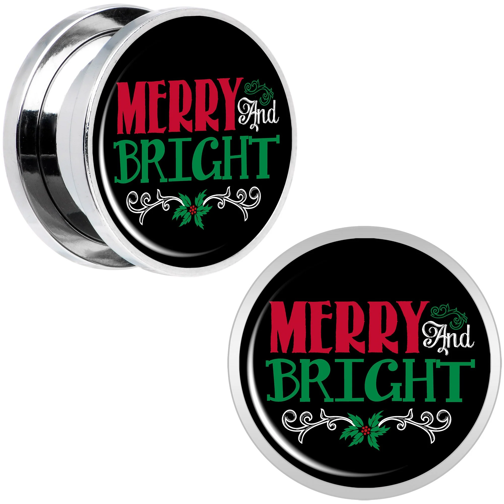 Christmas Merry and Bright Screw Fit Plug Set Sizes 6mm to 20mm - Image 6