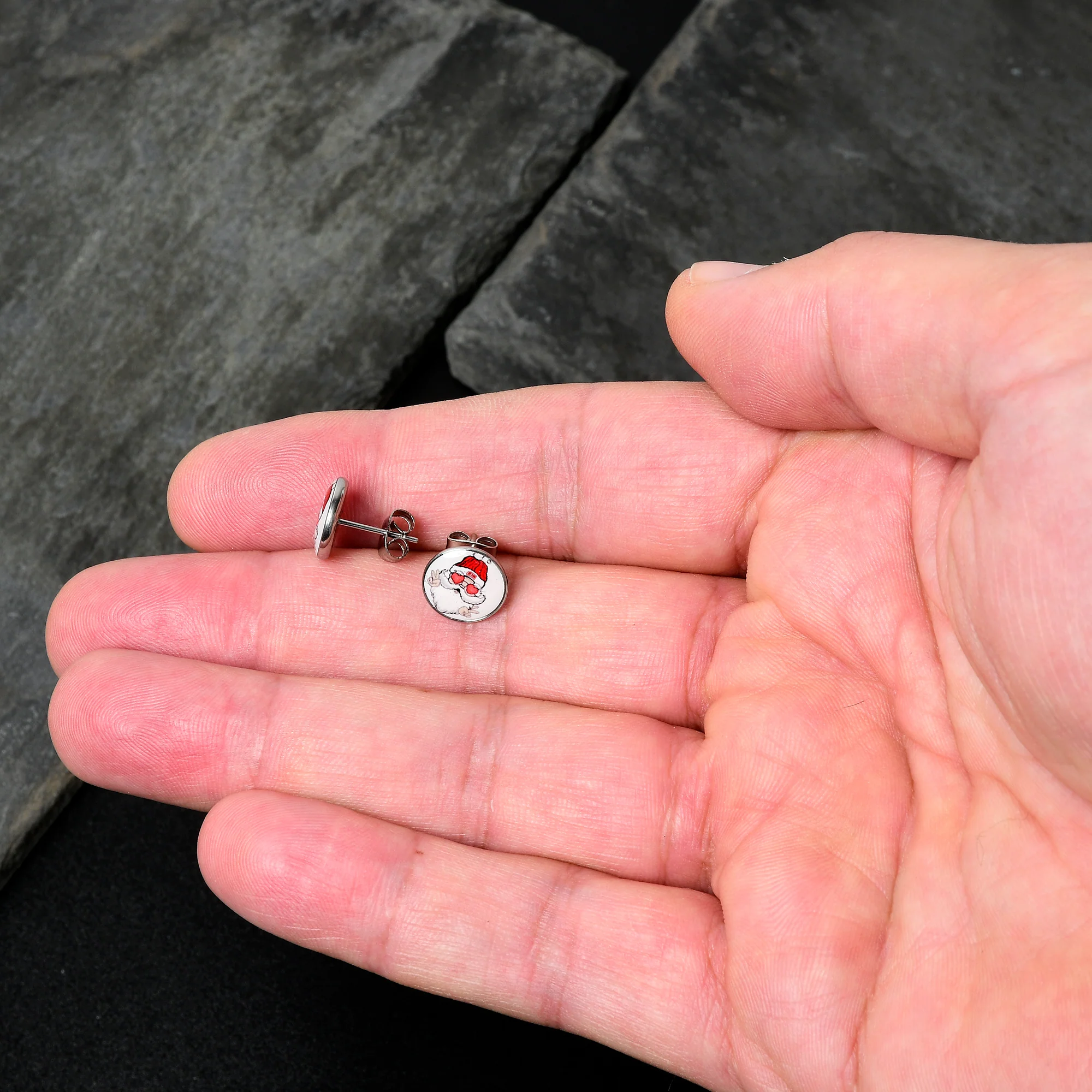 Christmas Peace Love Santa Stud Earrings by Onyx O - Image 2