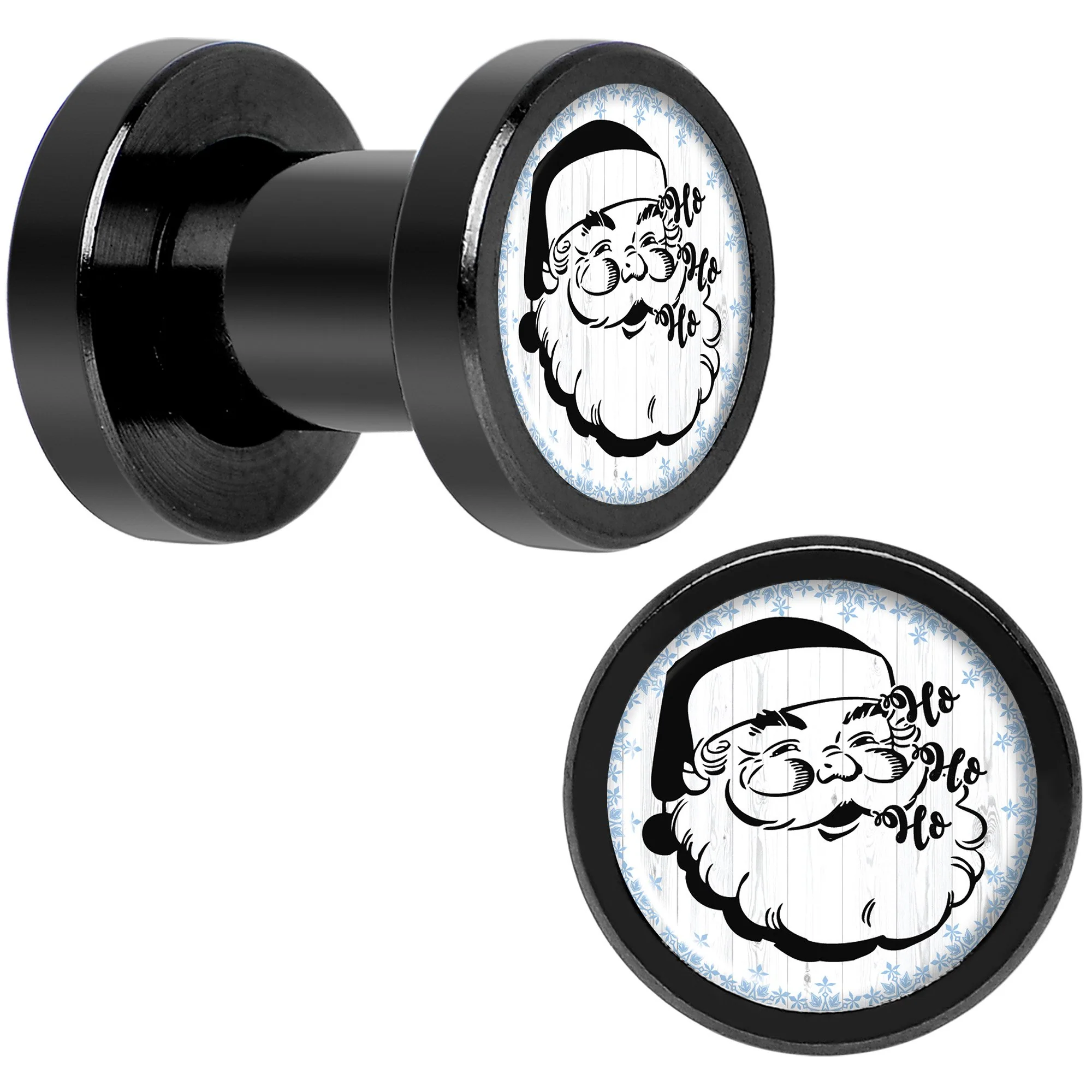 Christmas Retro Santa Ho Ho Ho Black Screw Fit Plug Set Sizes 5mm to 20mm - Image 2