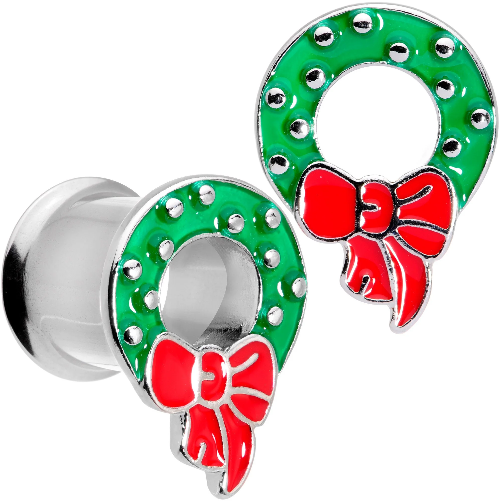 Christmas Wreath Double Flare Tunnel Plug Set 2G to 1 Inch - Image 6