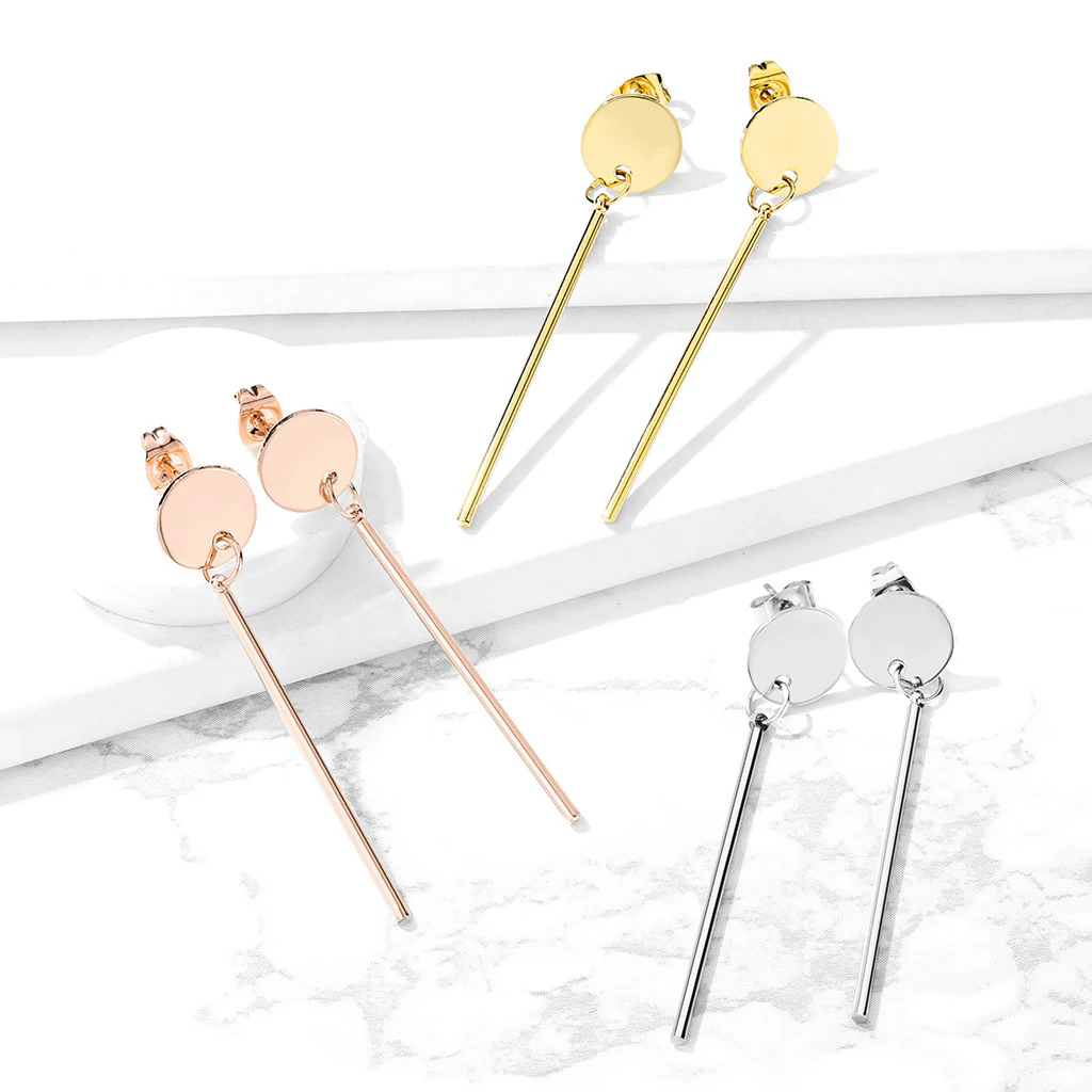 Circular Bar Drop Stainless Steel Dangle Earrings - Image 2