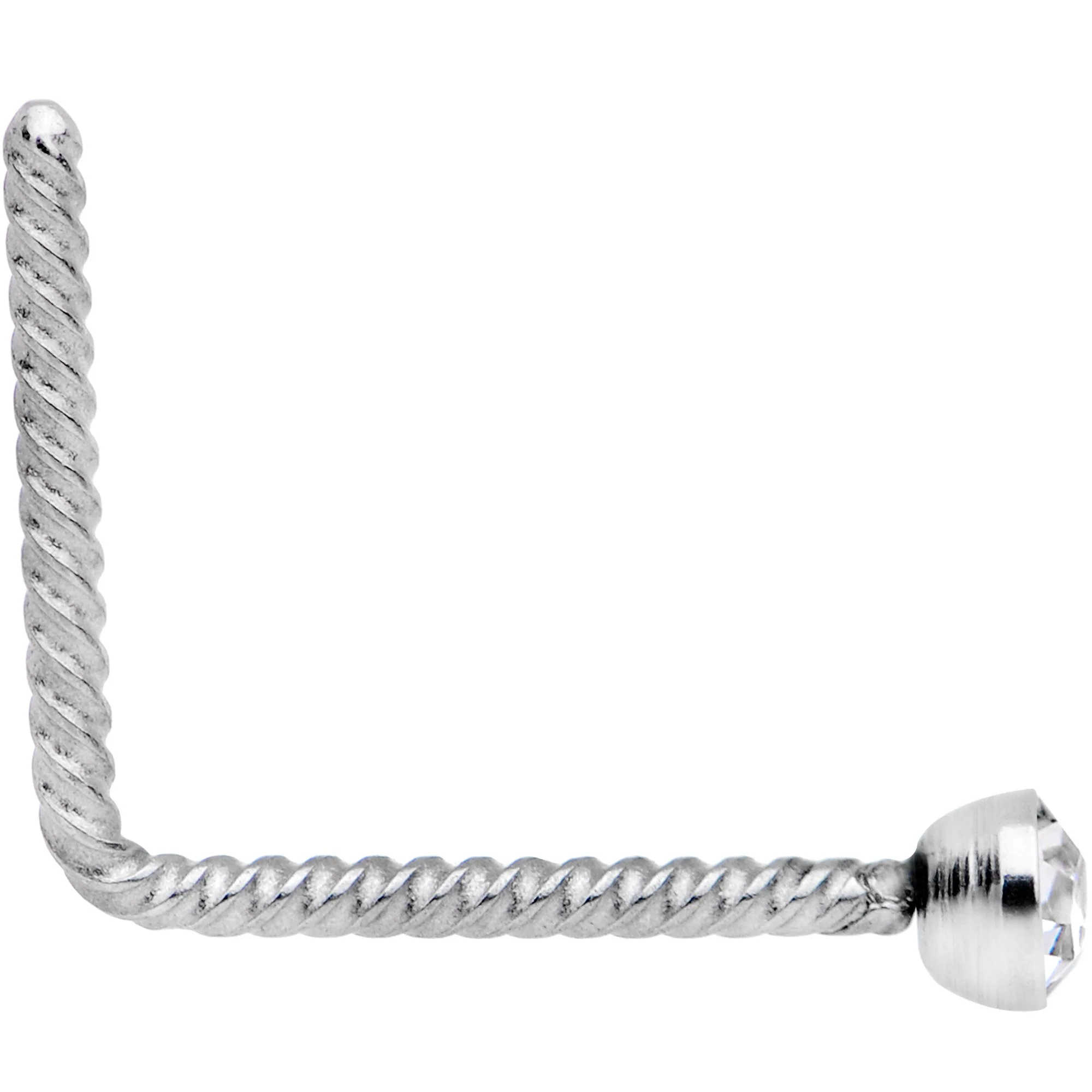 Clear 2mm Gem Inlay So Twisted L Shaped Nose Ring - Image 2