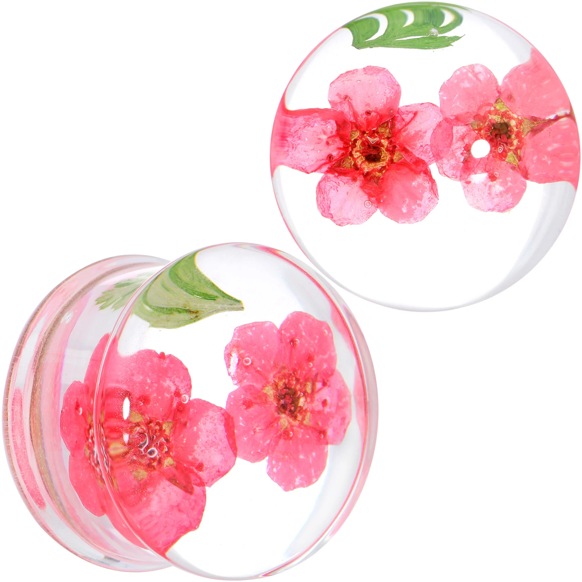 Clear Acrylic Color Pressed Flower Double Flare Plug Set - Image 10