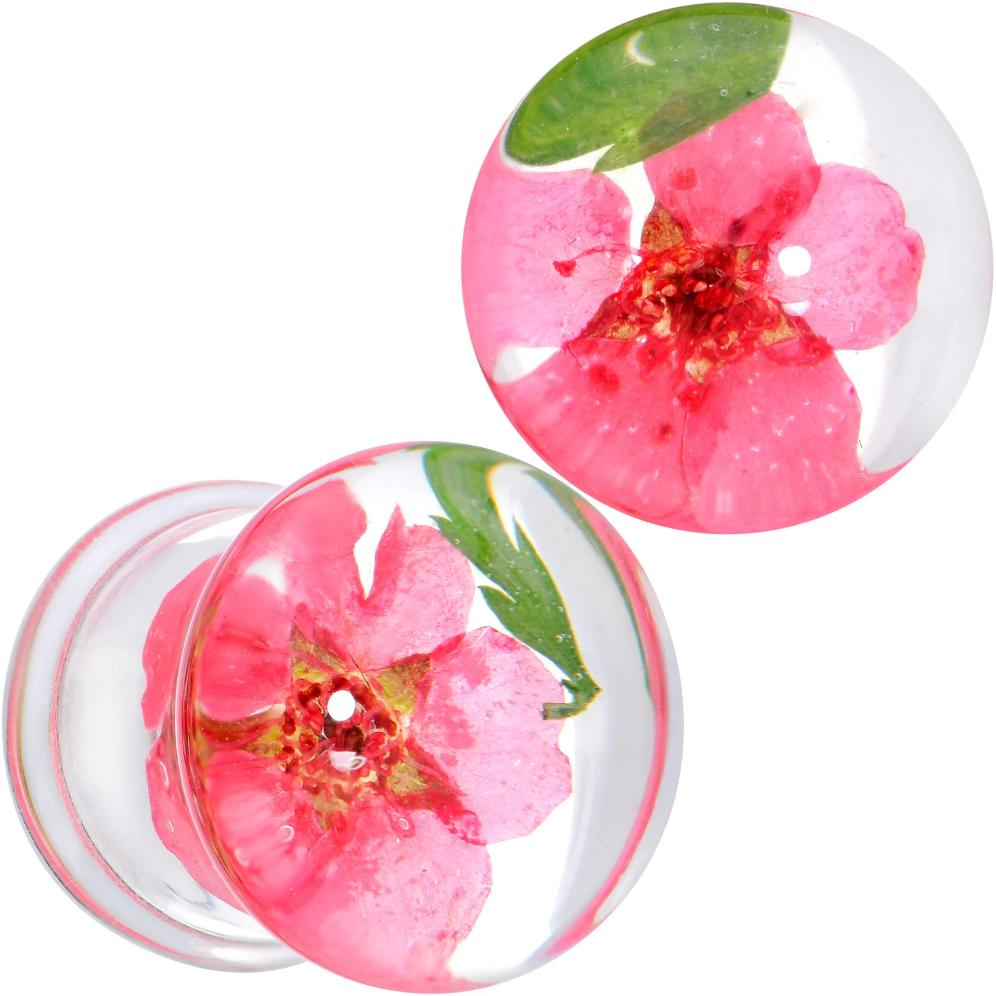 Clear Acrylic Color Pressed Flower Double Flare Plug Set - Image 6