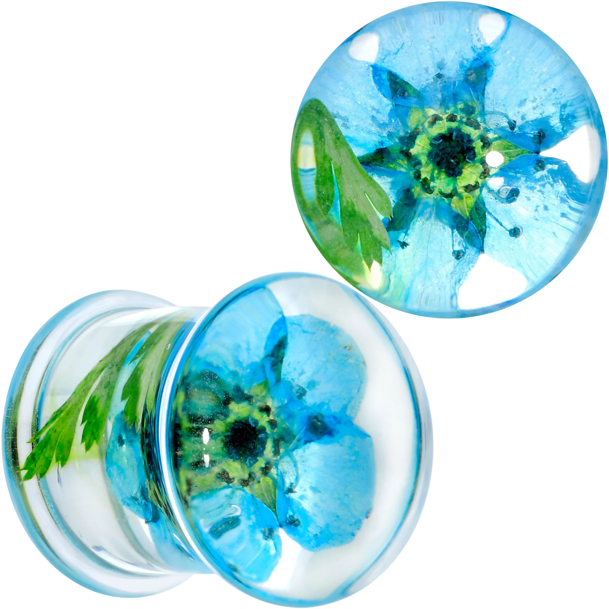 Clear Acrylic Color Pressed Flowers Double Flare Plug Set - Image 5