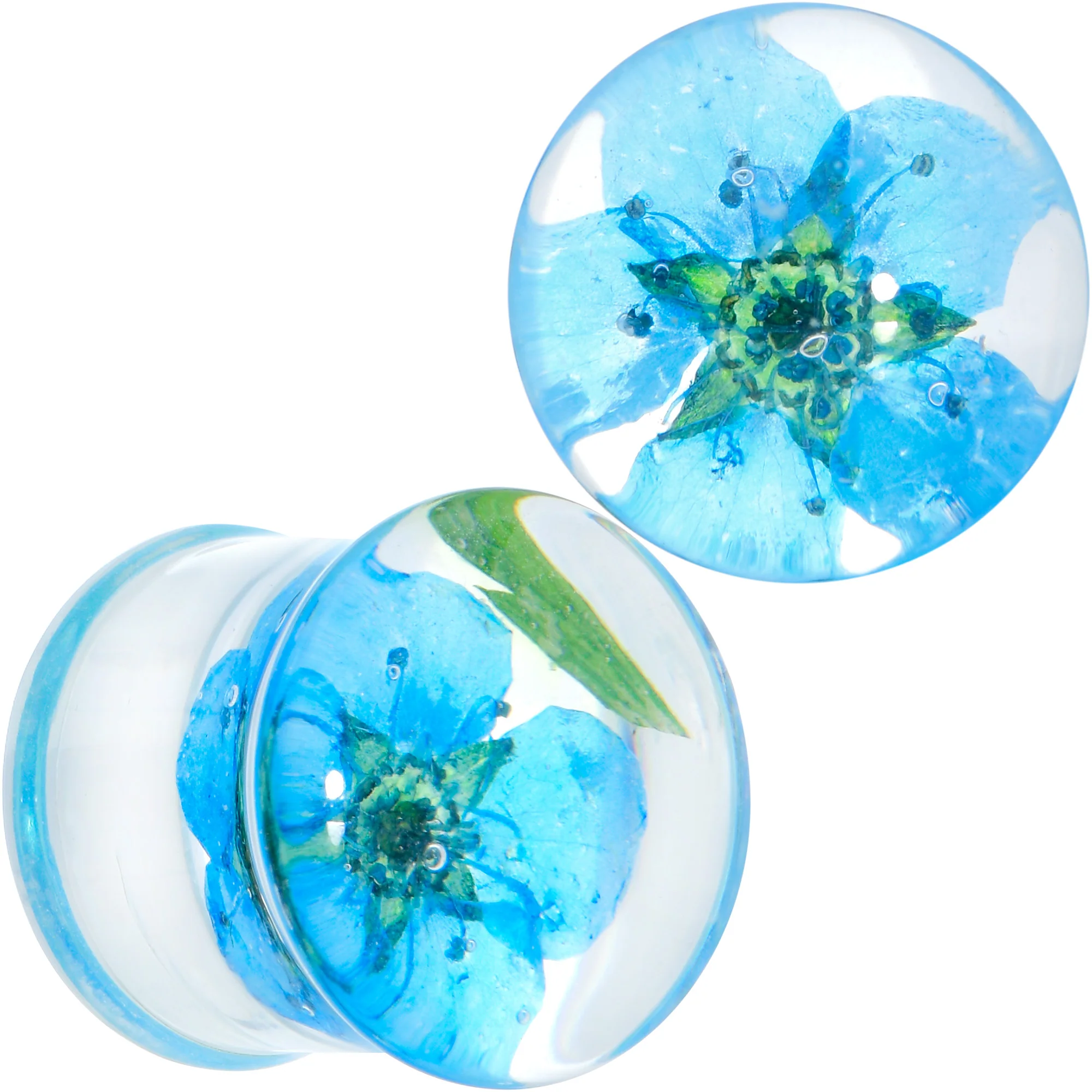 Clear Acrylic Color Pressed Flowers Double Flare Plug Set - Image 6