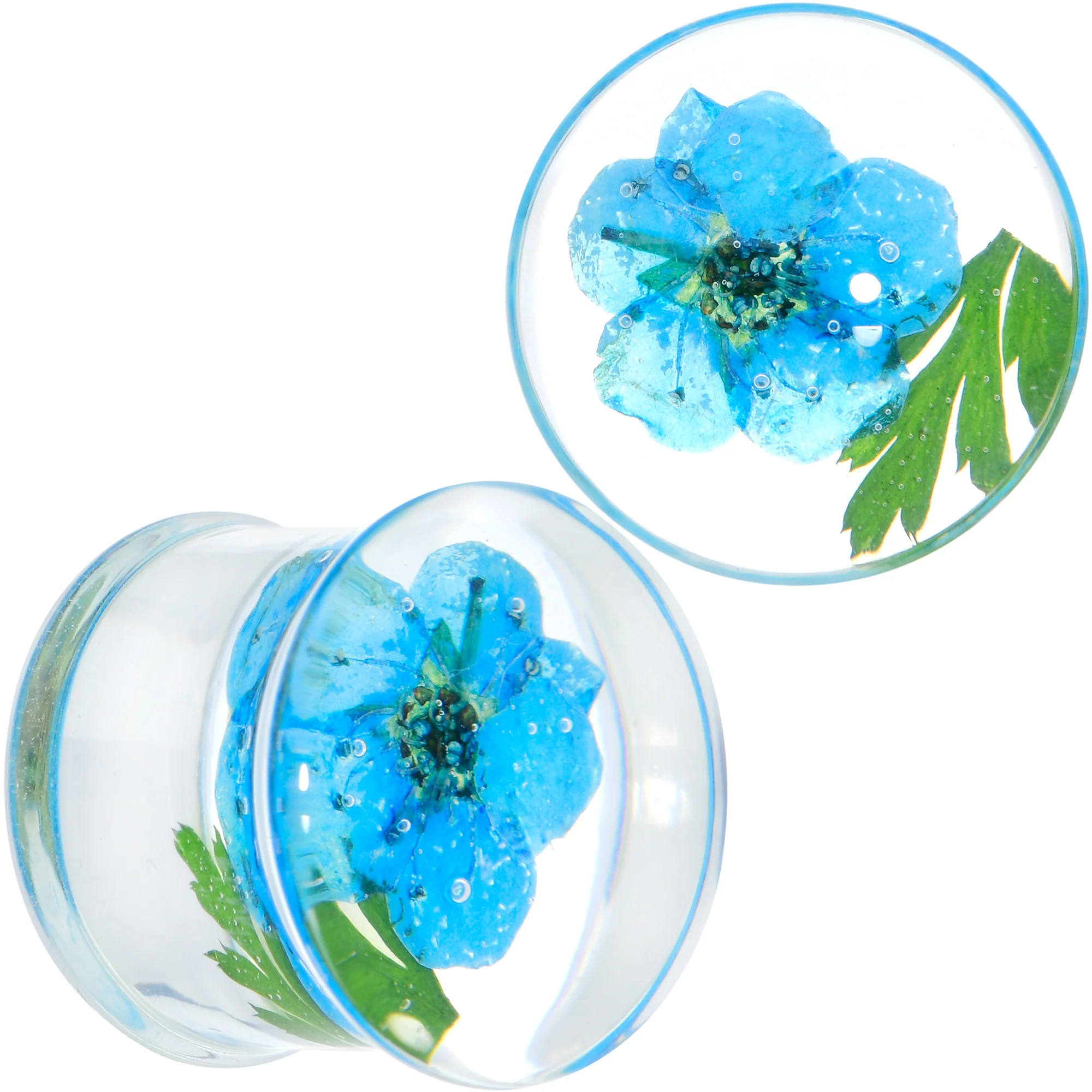Clear Acrylic Color Pressed Flowers Double Flare Plug Set - Image 7