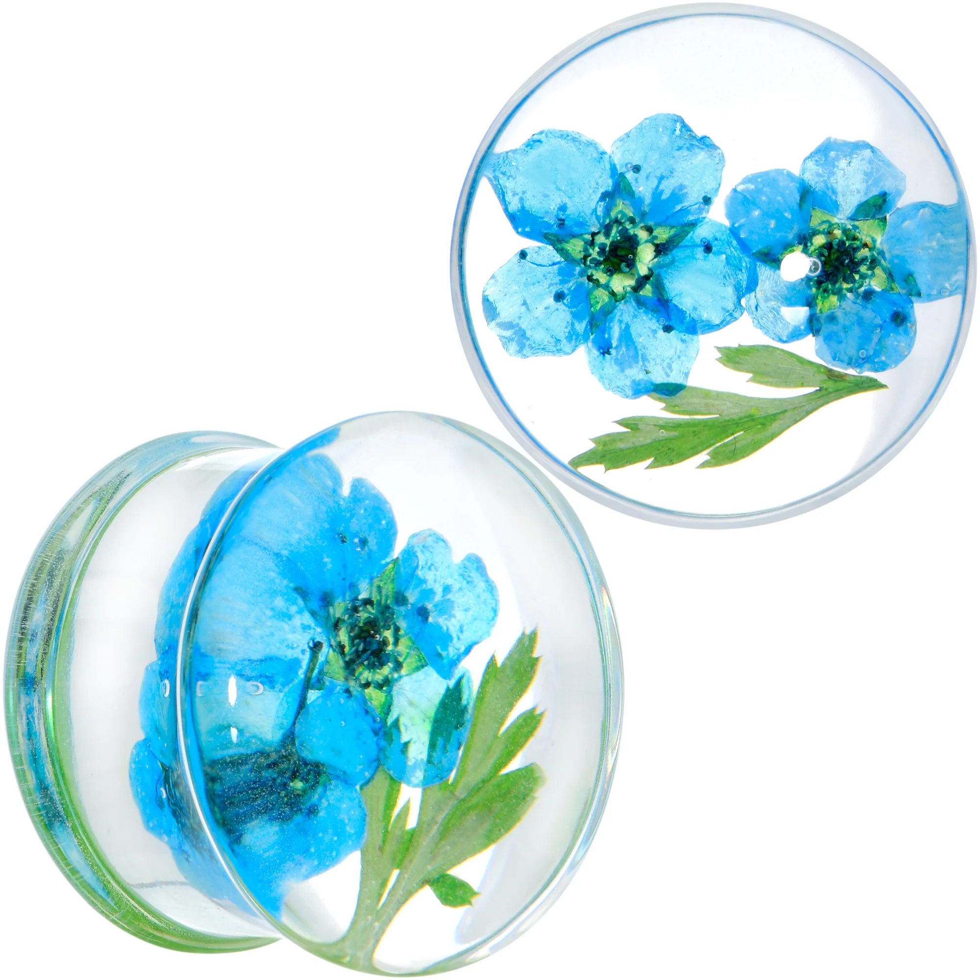 Clear Acrylic Color Pressed Flowers Double Flare Plug Set - Image 9