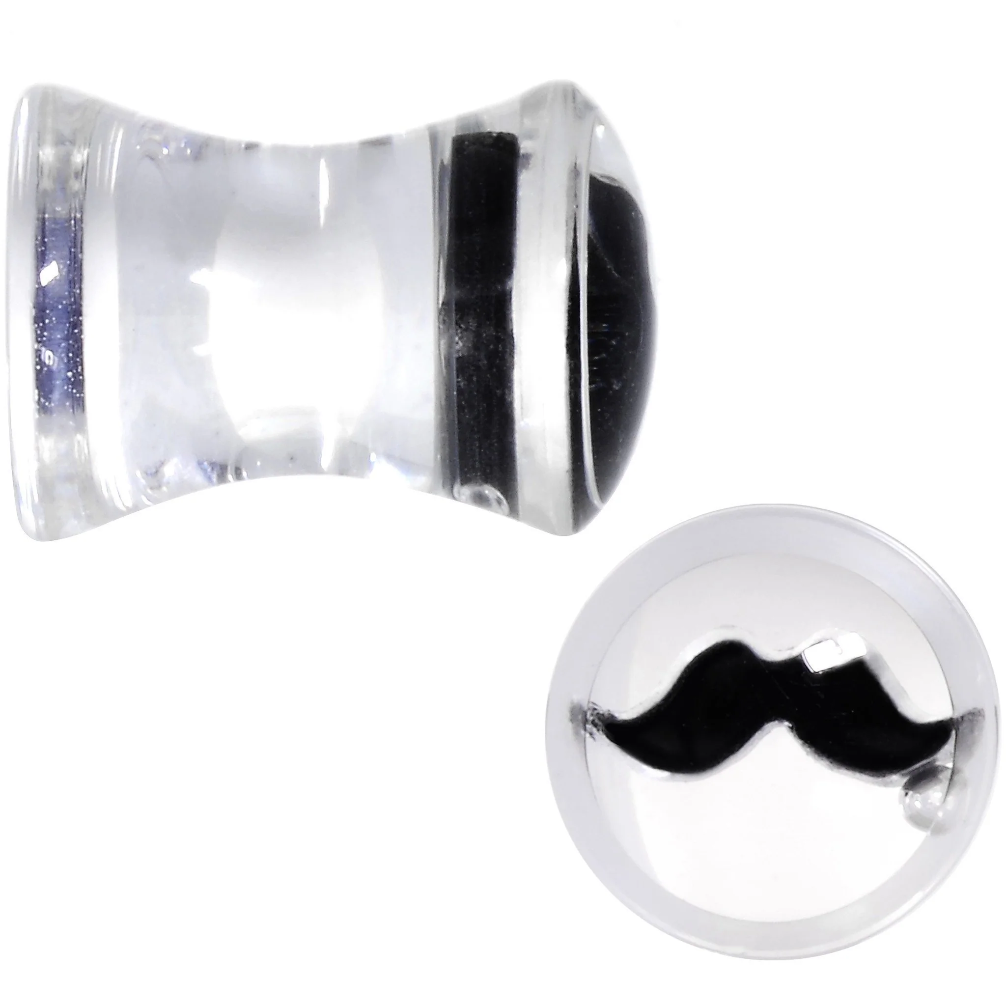 Clear Acrylic Double Flare Black Mustache Saddle Plug Set Available in Sizes 6mm to 20mm - Image 2