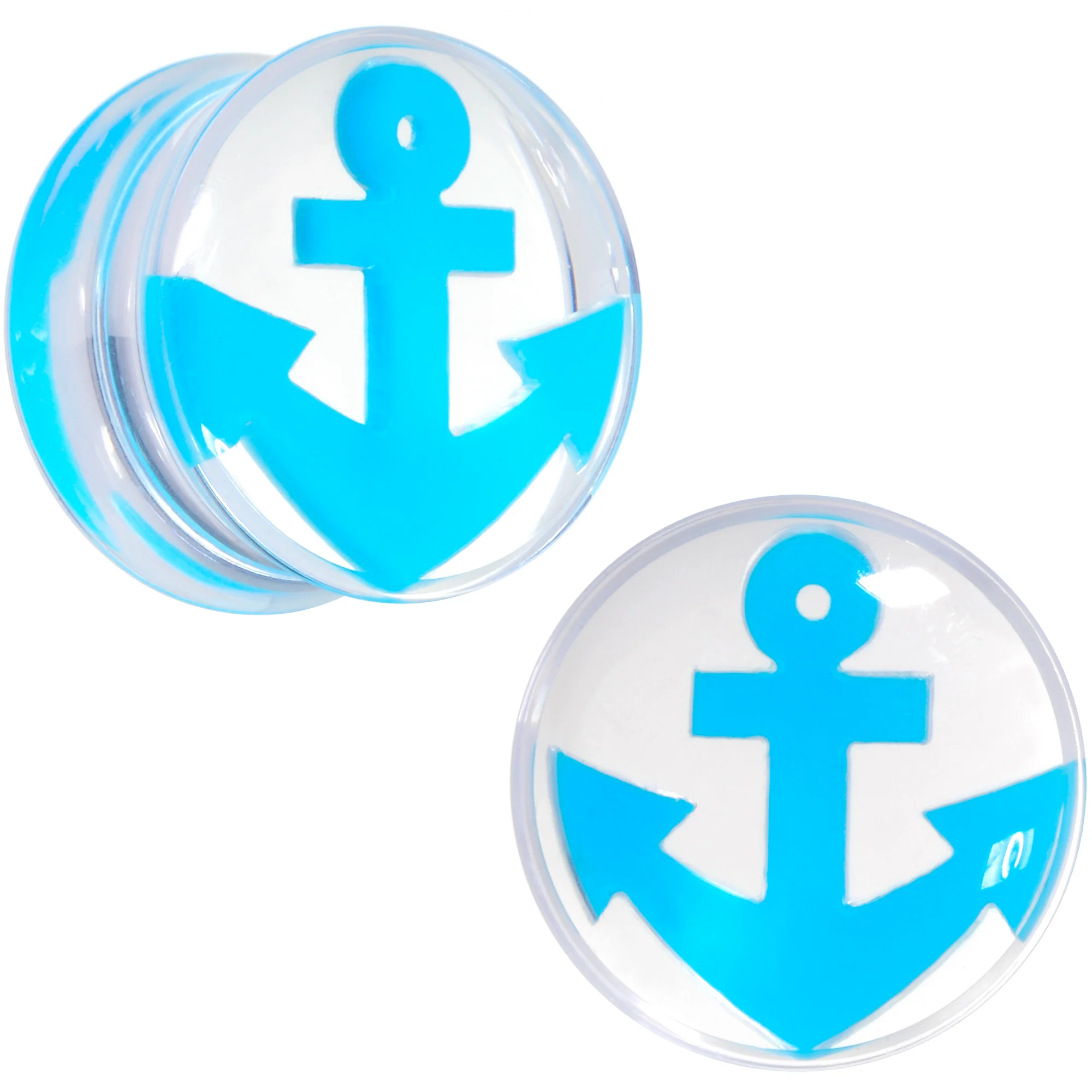 Clear Acrylic Double Flare Turquoise Blue Anchor Saddle Plug Set 6mm to 20mm - Image 5