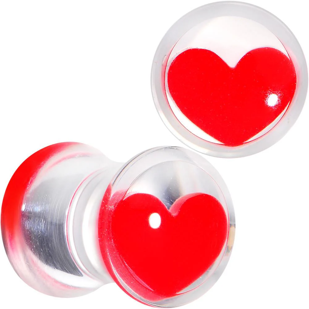 Clear Acrylic Red Heart Double Flare Saddle Plug Set 2G to 20mm - Image 4