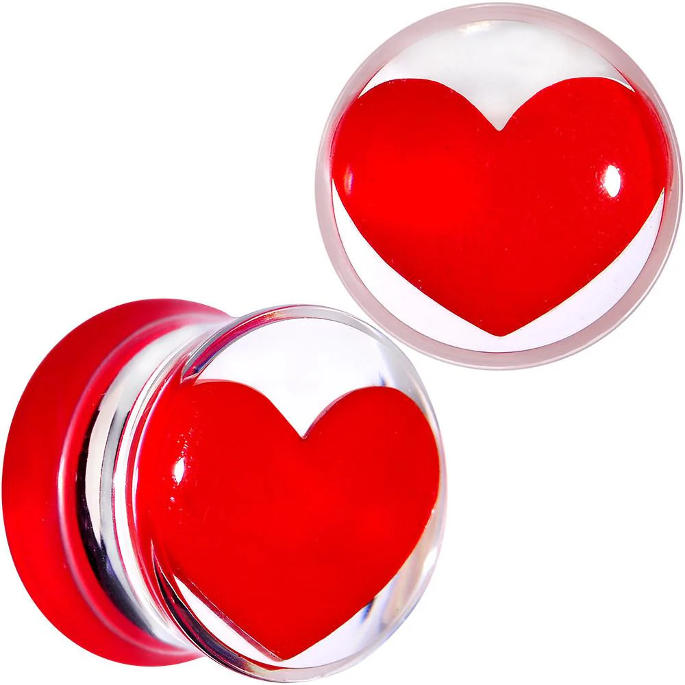 Clear Acrylic Red Heart Double Flare Saddle Plug Set 2G to 20mm - Image 5