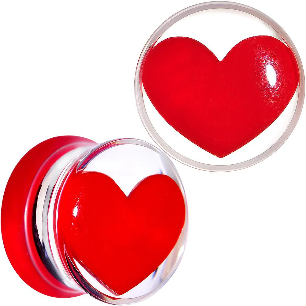 Clear Acrylic Red Heart Double Flare Saddle Plug Set 2G to 20mm - Image 6