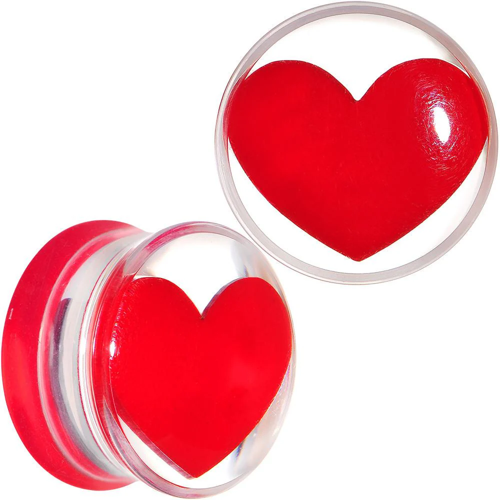 Clear Acrylic Red Heart Double Flare Saddle Plug Set 2G to 20mm - Image 7
